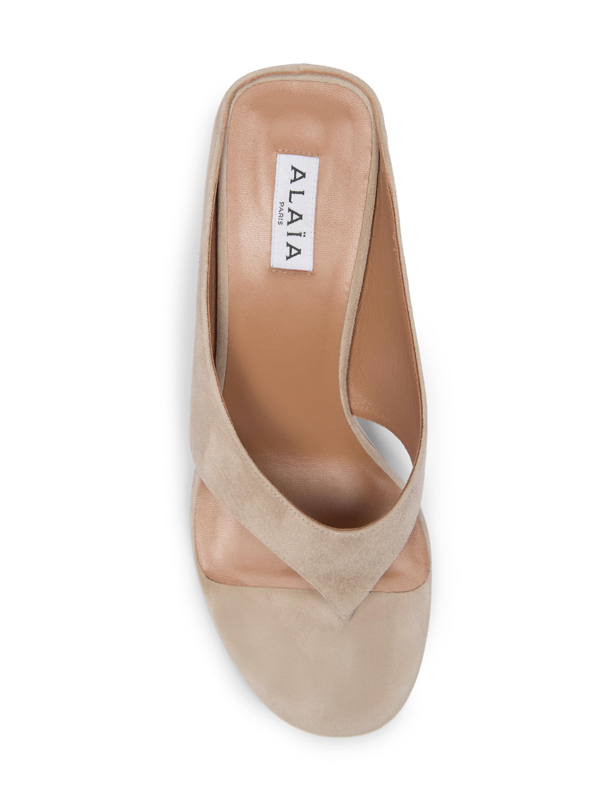 Alaïa 75MM Slip-On Suede Wedge Sandals | Saks Fifth Avenue