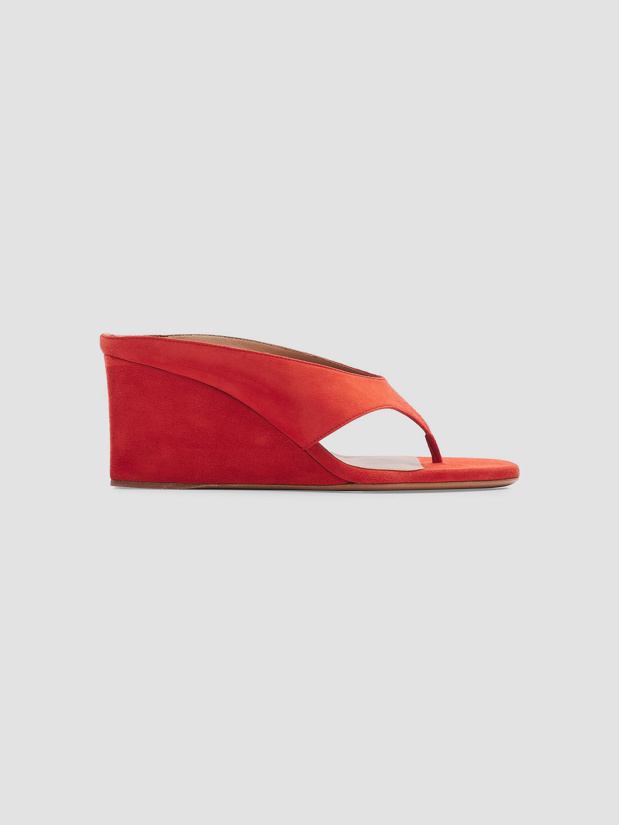 ALAIA Women's 75MM Slip-On Suede Wedge Sandals - Orange Brule | Thumbnail 4