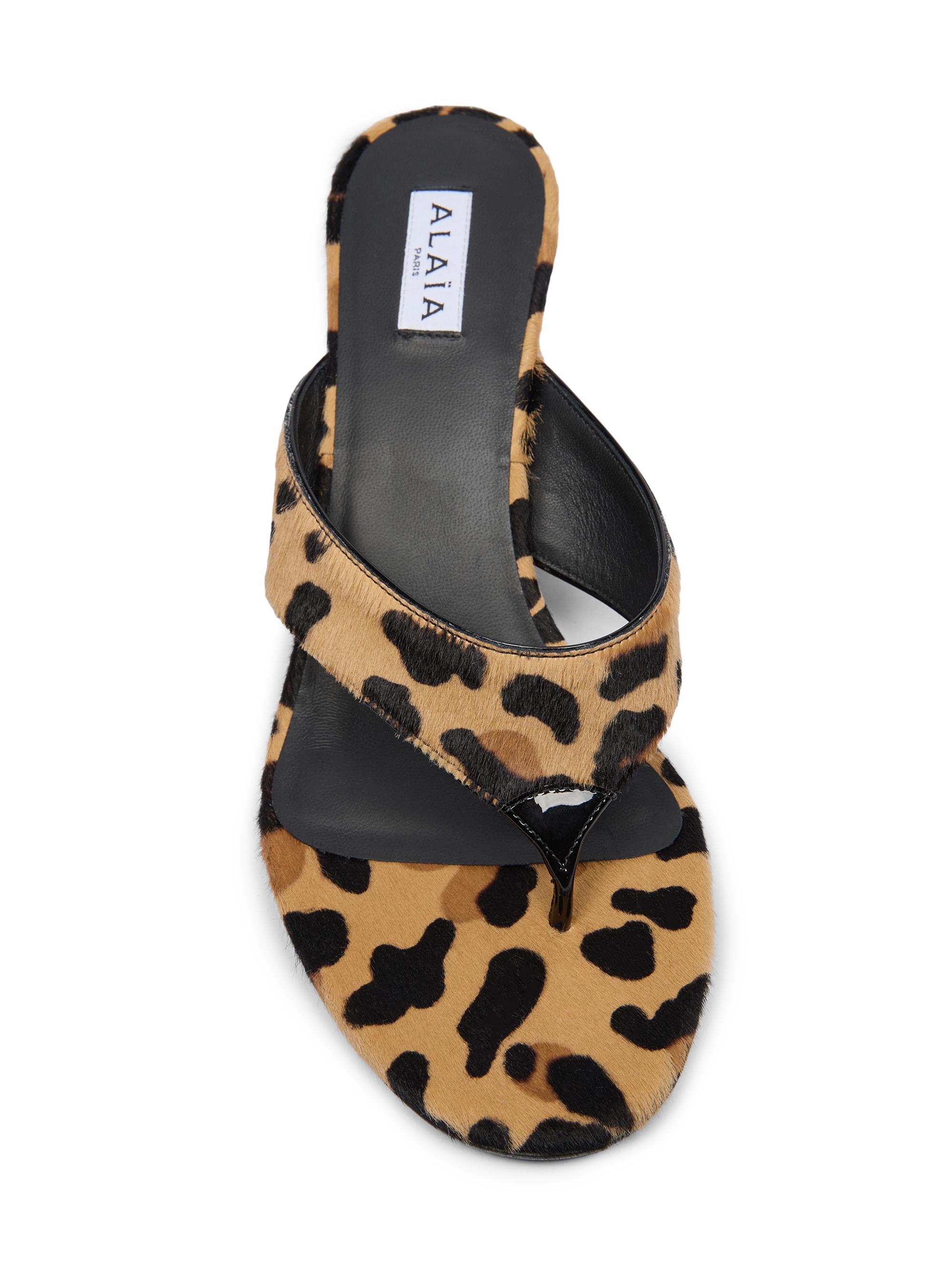 Alaïa Leopard-Print Calf Hair Thong Sandals | Saks Fifth Avenue