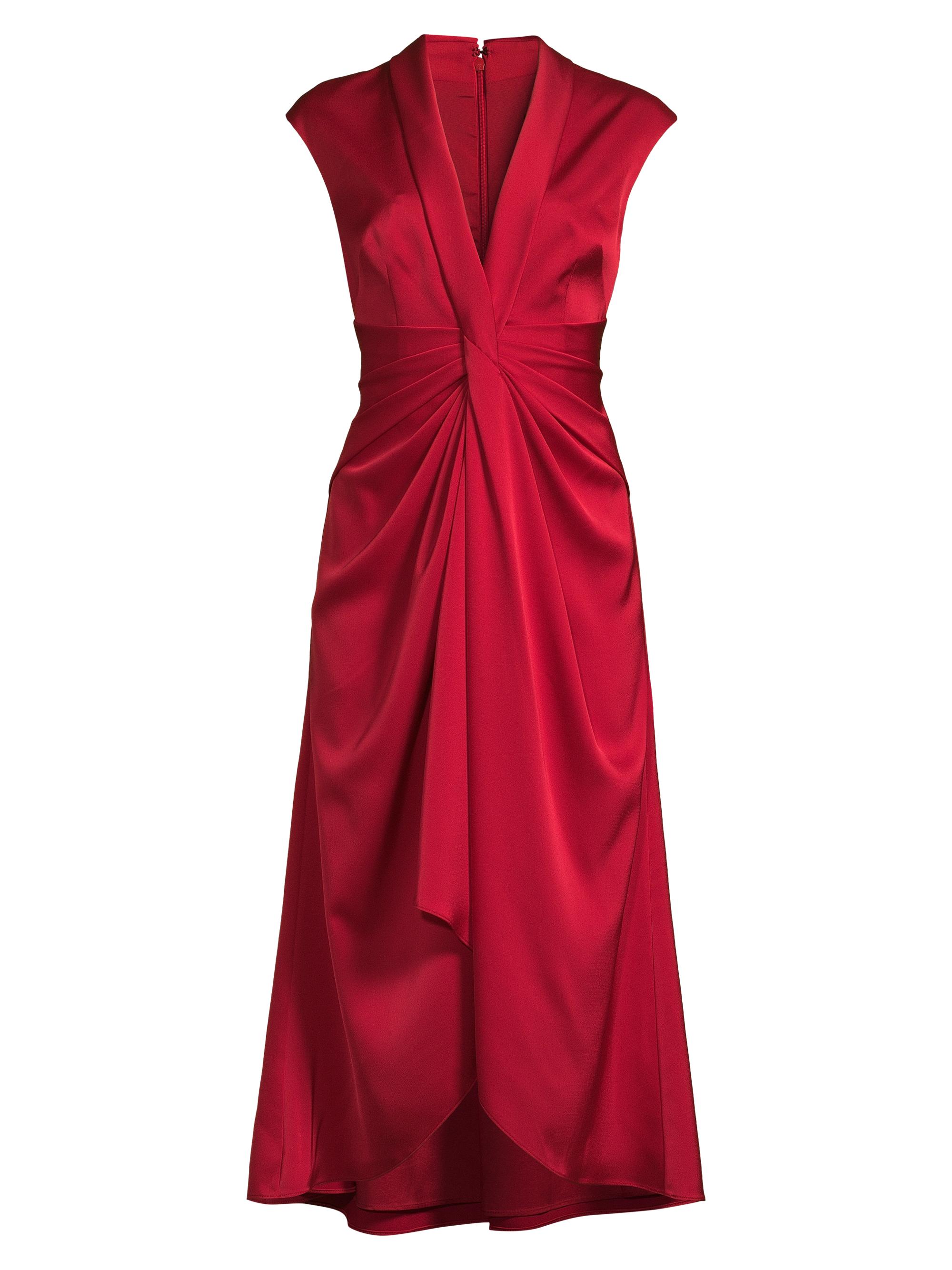 Aidan Mattox Women's Twist-Front Satin Midi-Dress - Red