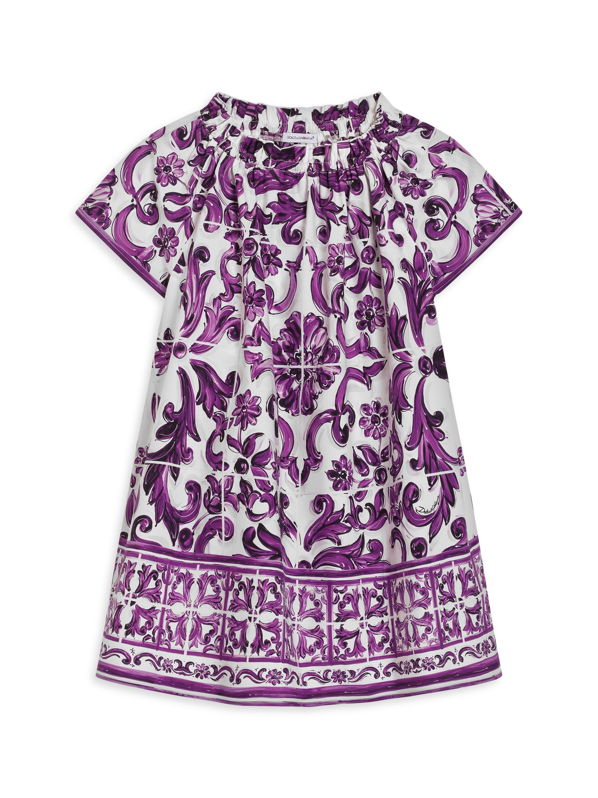 Dolce & Gabbana Little Girl's & Girl's Short Sleeve Majolica Dress - Violet