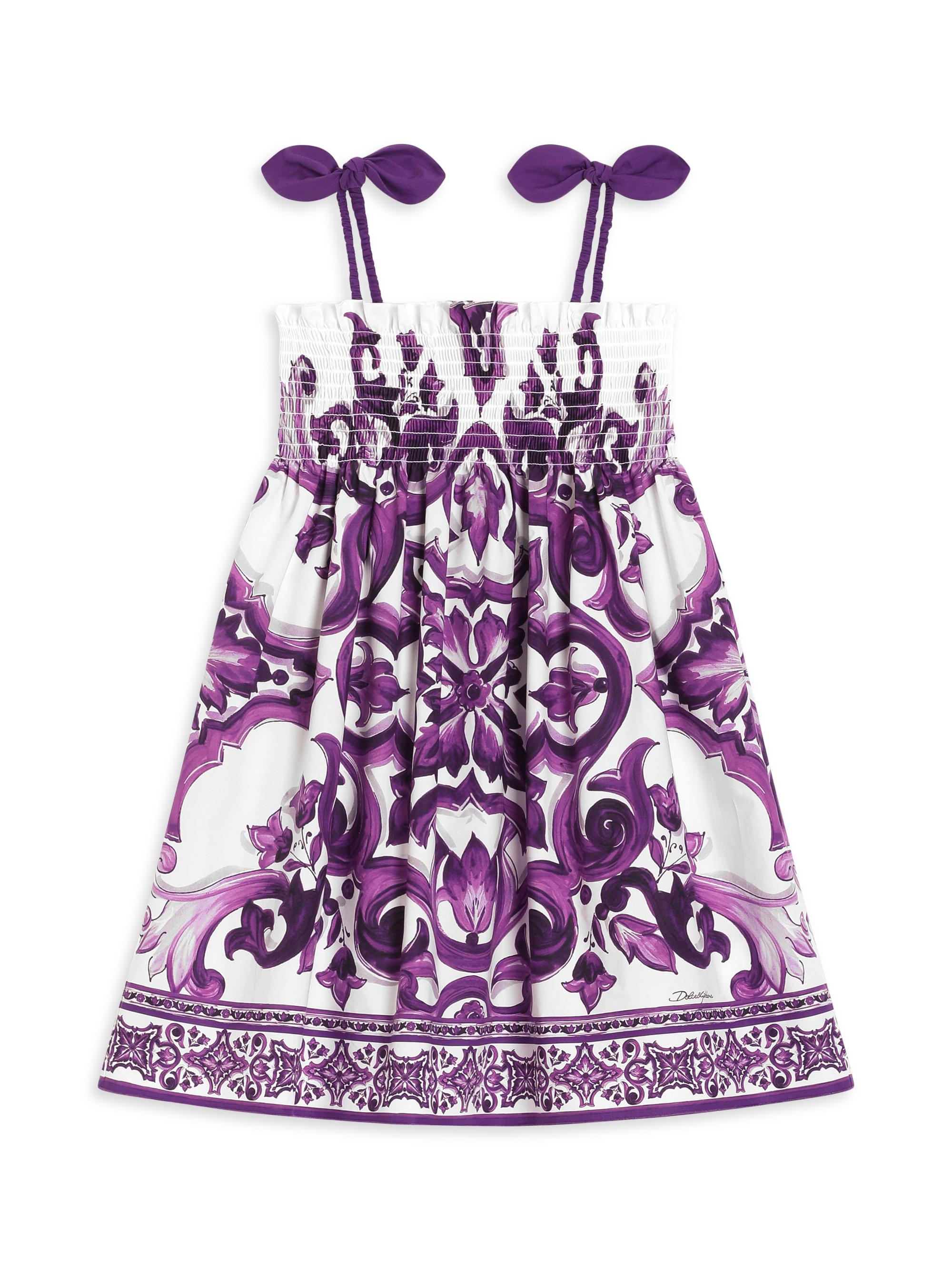 Dolce & Gabbana Little Girl's & Girl's Smocked Sleeveless Cotton Dress - Violet