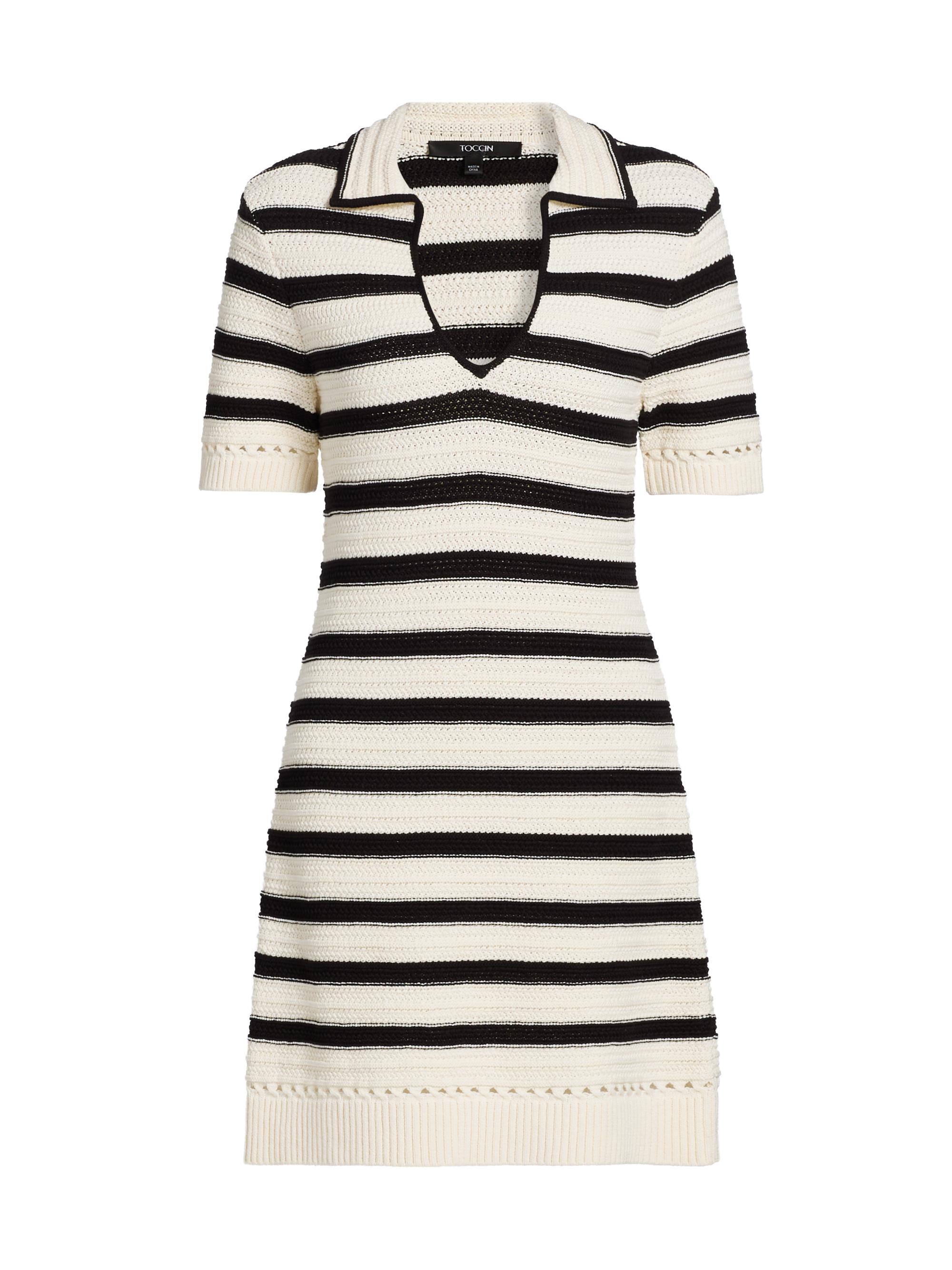 Toccin Women's Tyler Striped Knit Polo Minidress -  Jet Stripe