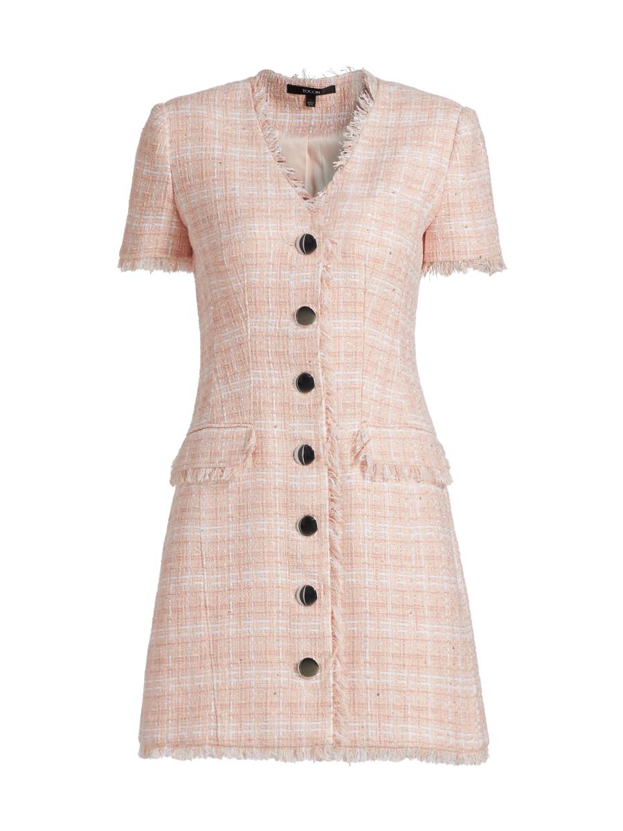 Toccin Women's Phoebe Tweed Short-sleeve Minidress In Sand