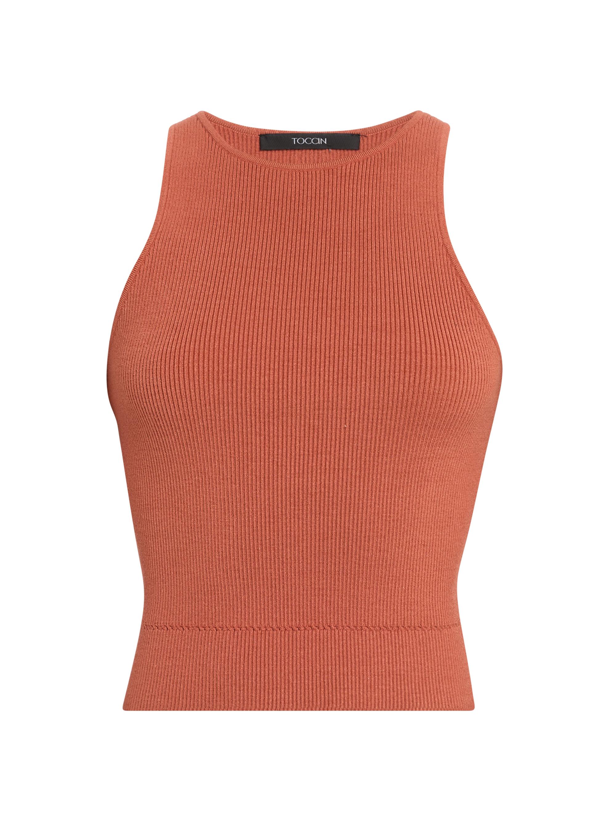 Toccin Women's Avery Rib-Knit Racerback Crop Tank - Dark Orange