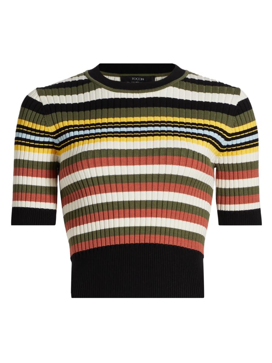 Toccin Women's Nyla Striped Short-sleeve Sweater