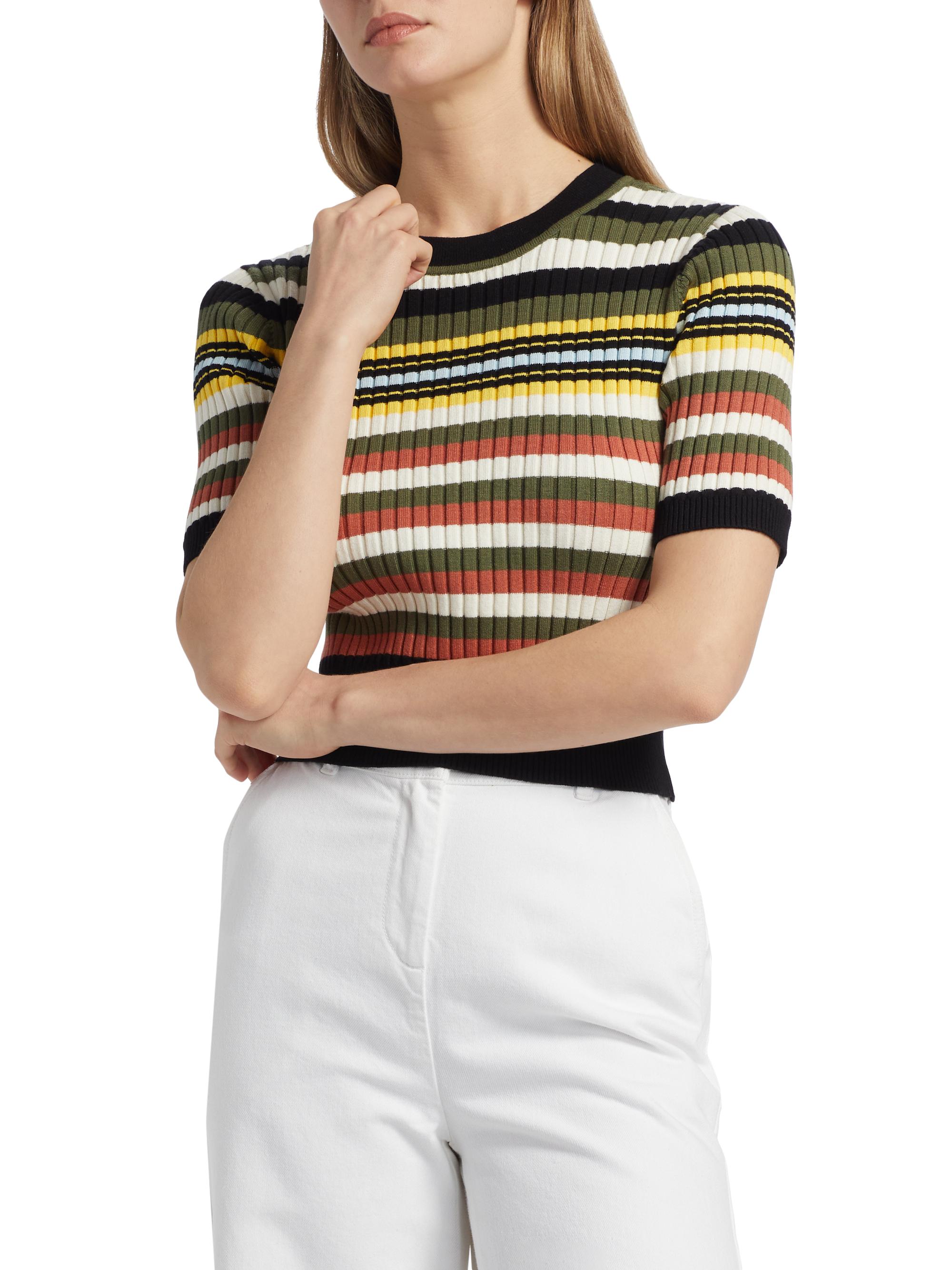 ニット/セーター HYKE STRIPED WIDE RIB SHORT-SLV SWEATER SHEER WIDE RIBBED SHORT―SLV SWEATER
