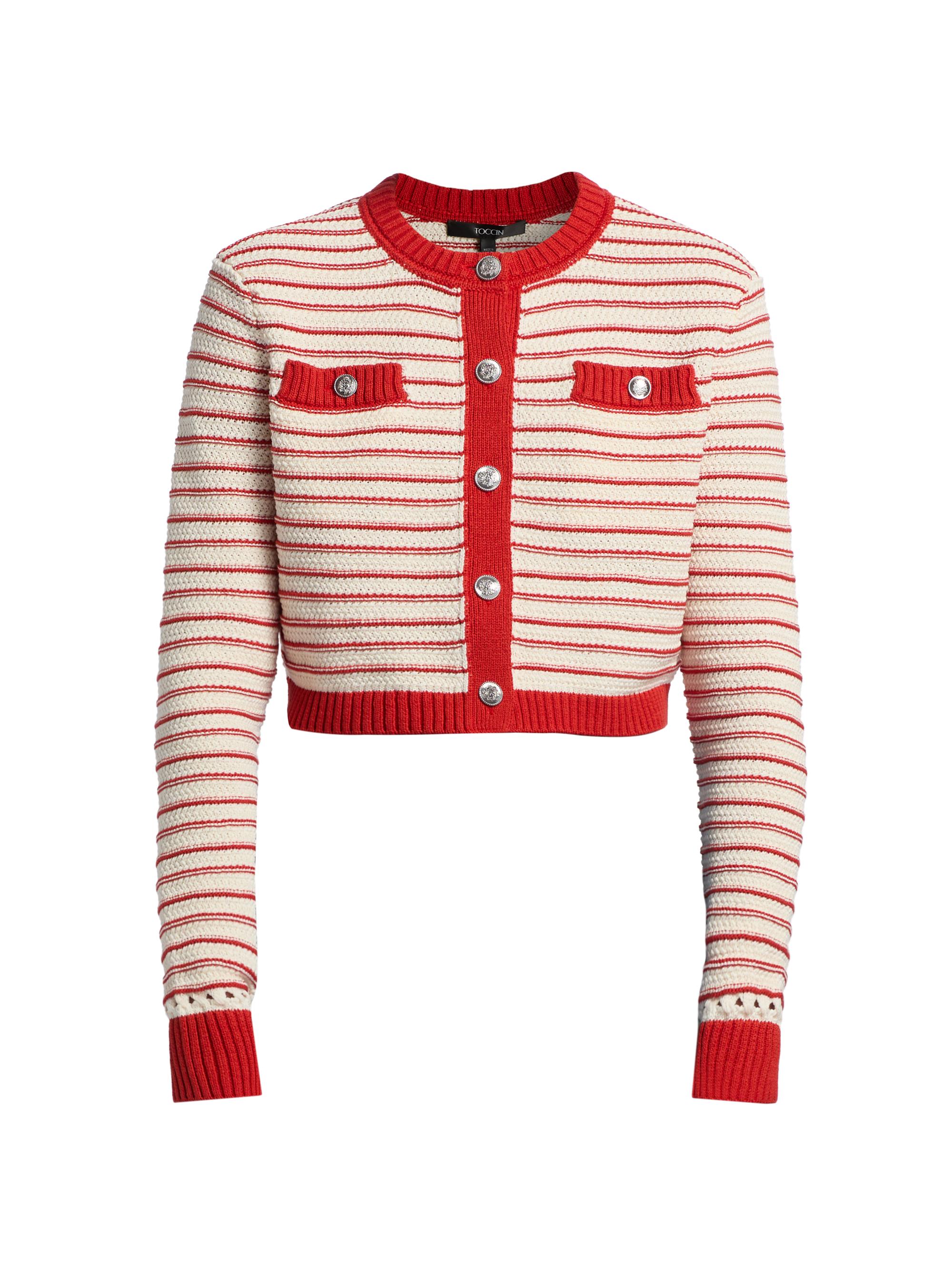 Toccin Women's Miller Striped Cotton Cardigan -  Poppy Stripe