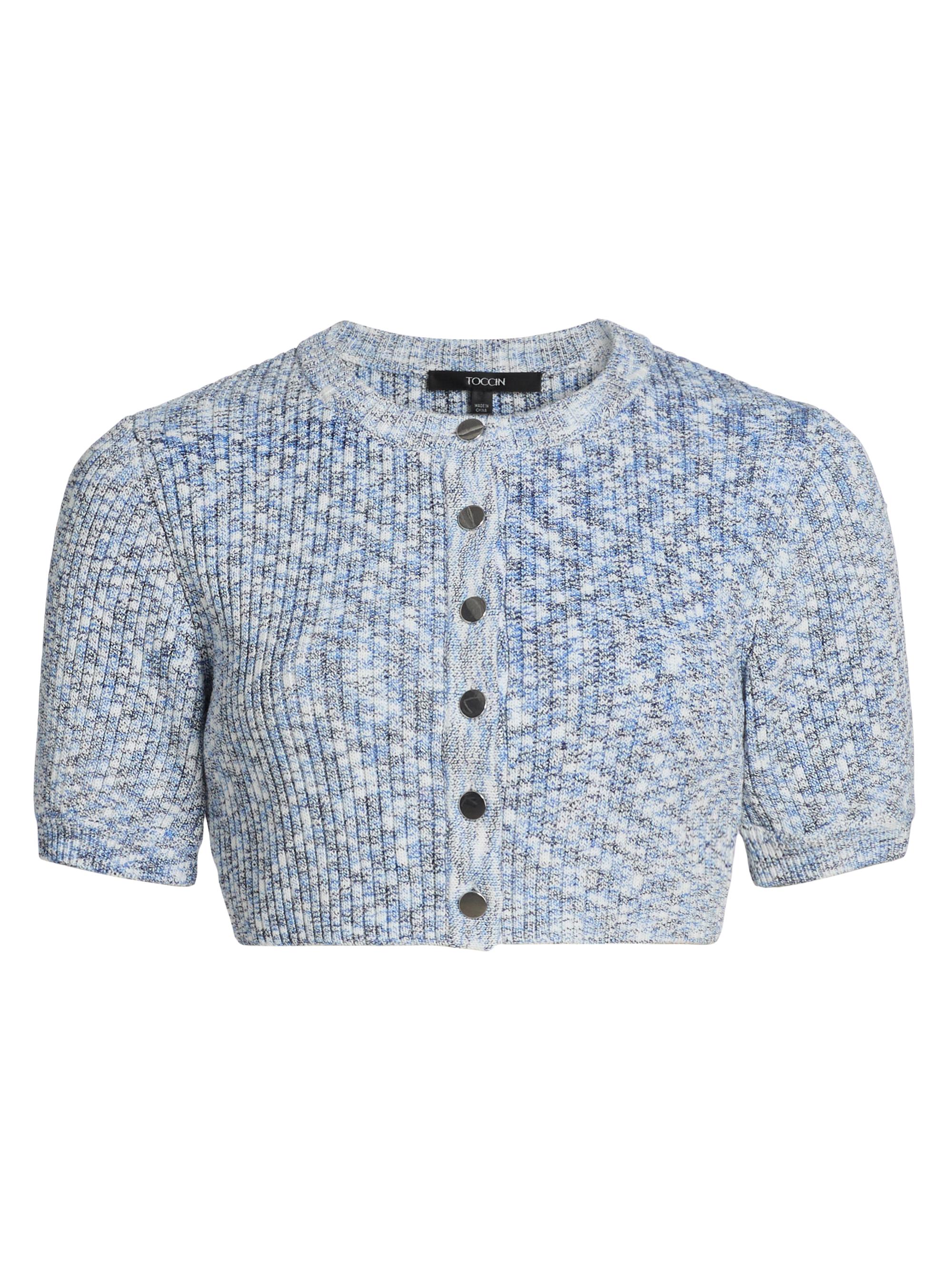 Toccin Women's Christy Cropped Short-Sleeve Cardigan - Azure Multi