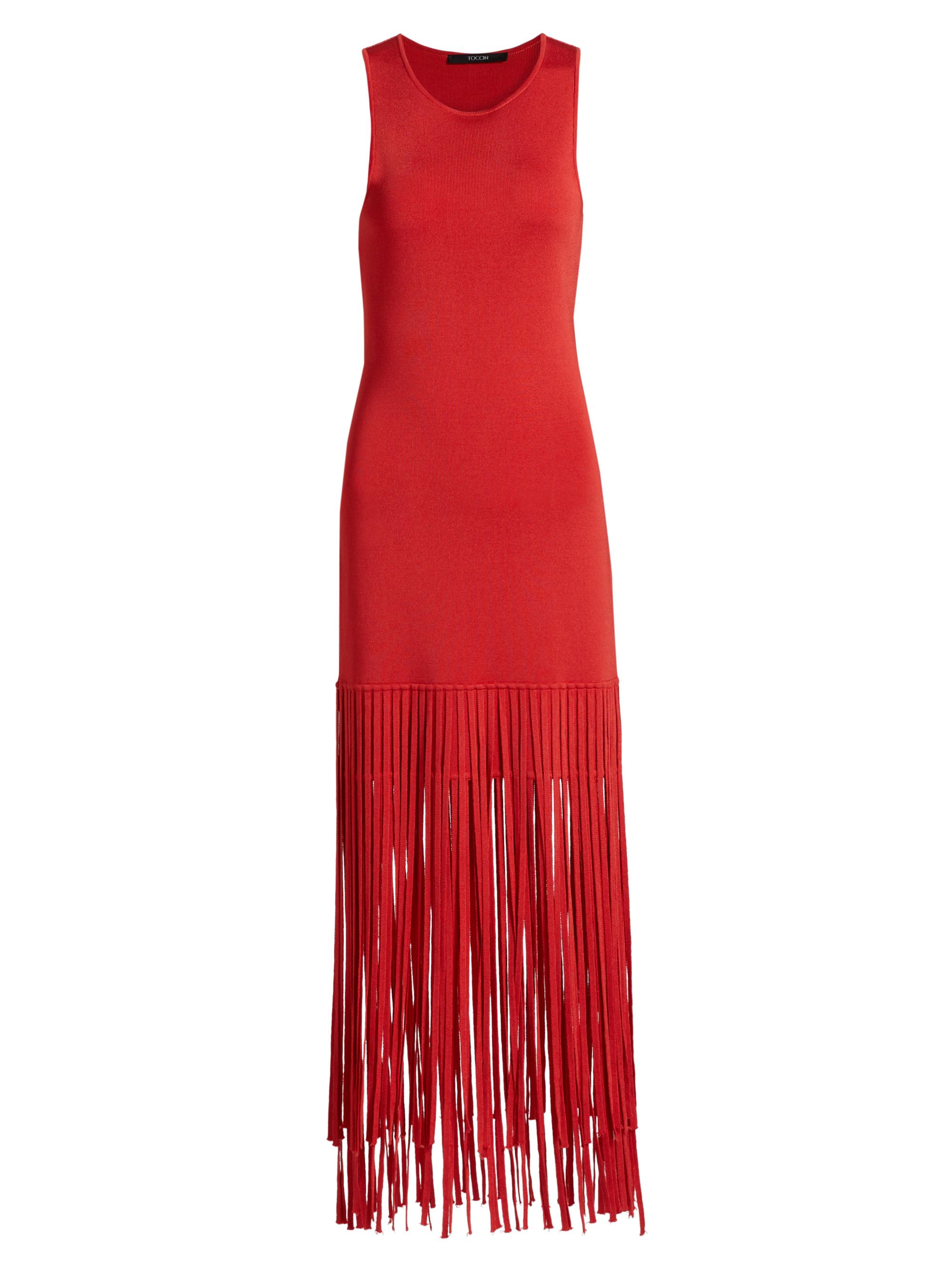 Toccin Women's Margaux Fringe Midi-Dress - Poppy