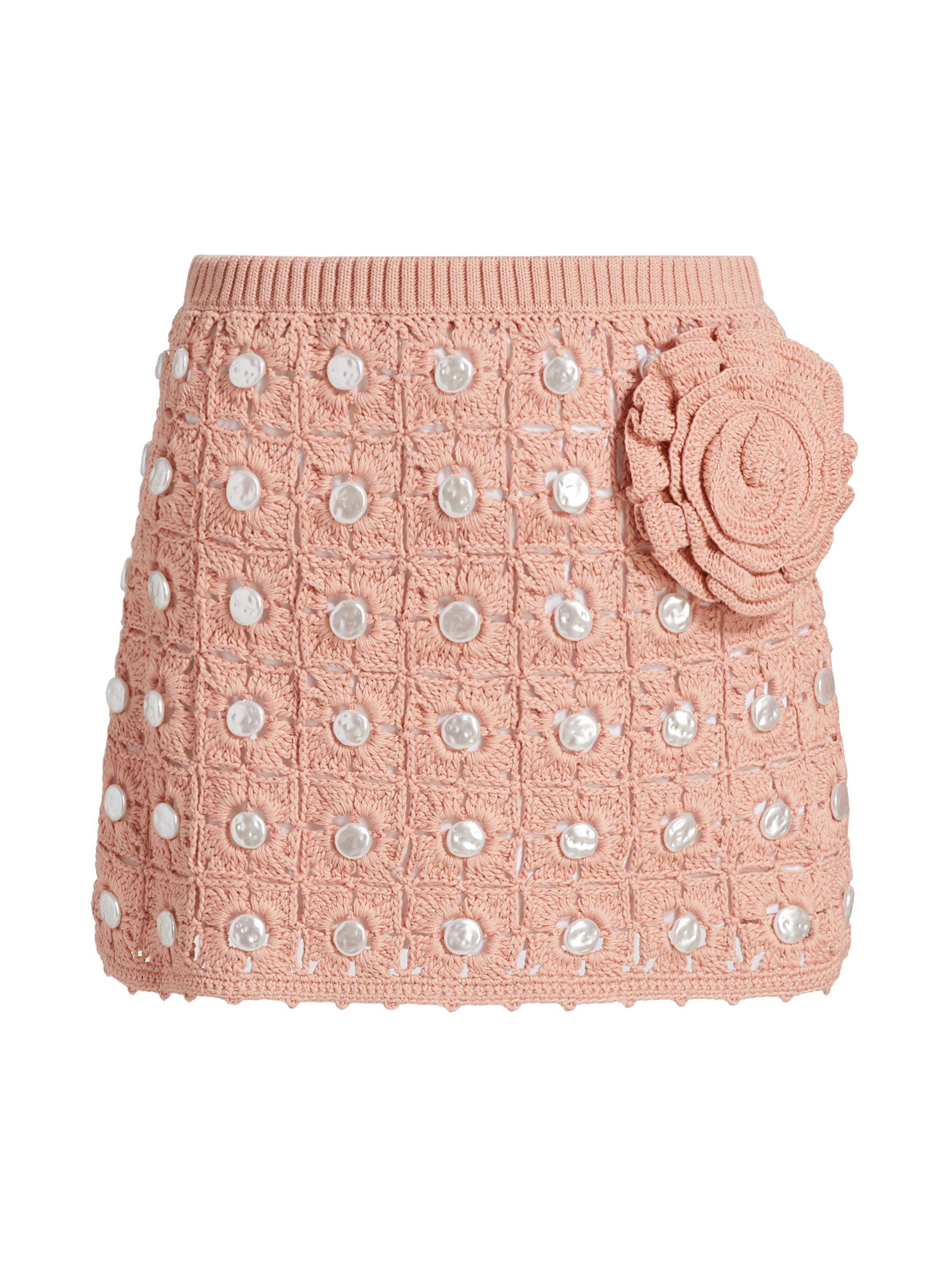Toccin Women's Abbie Floral Faux Pearl-Embellished Crochet Miniskirt - Blush