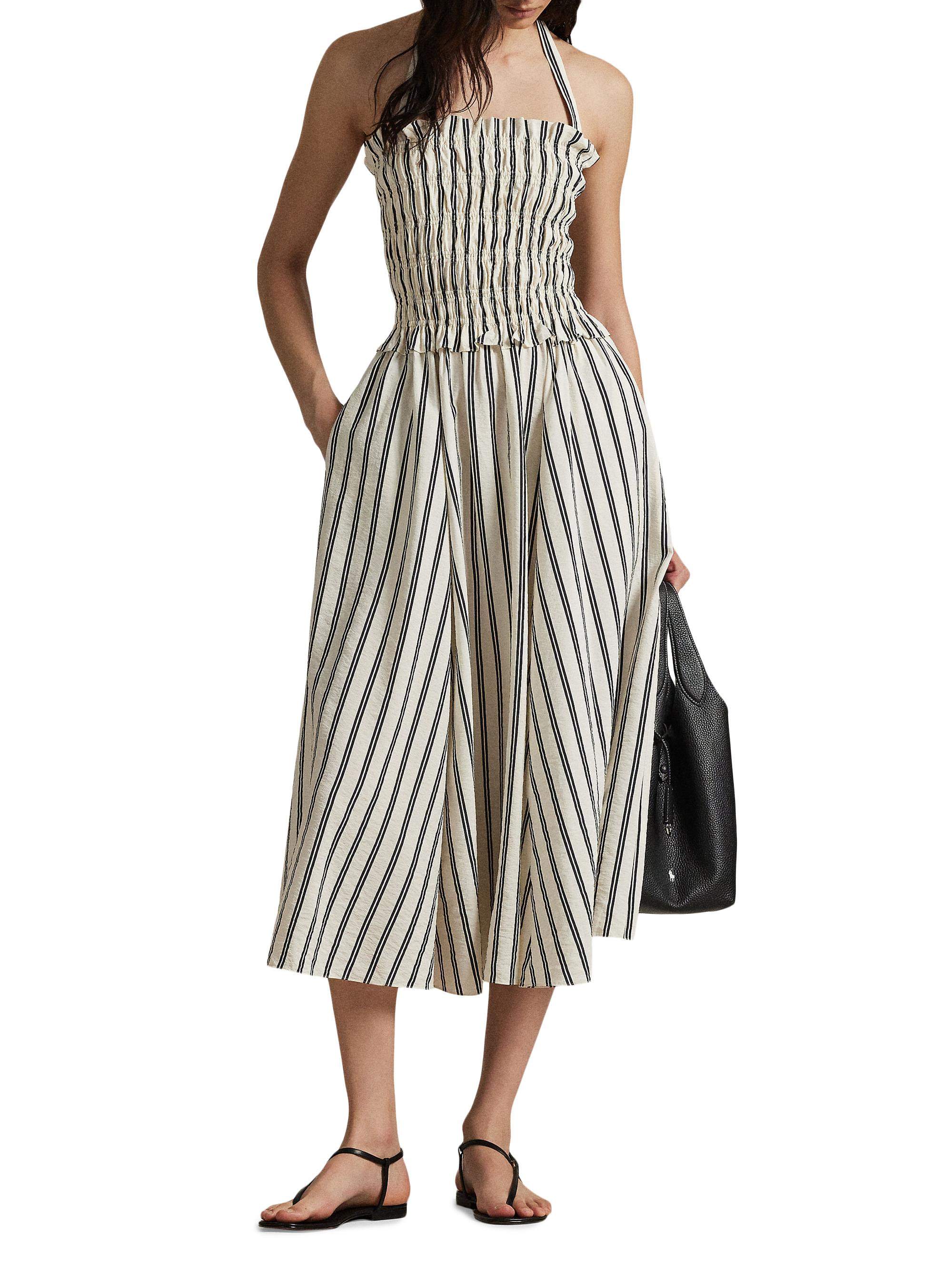 navy blue dress for baby girl Polo Ralph Lauren Striped Silk-Blend Midi-Dress