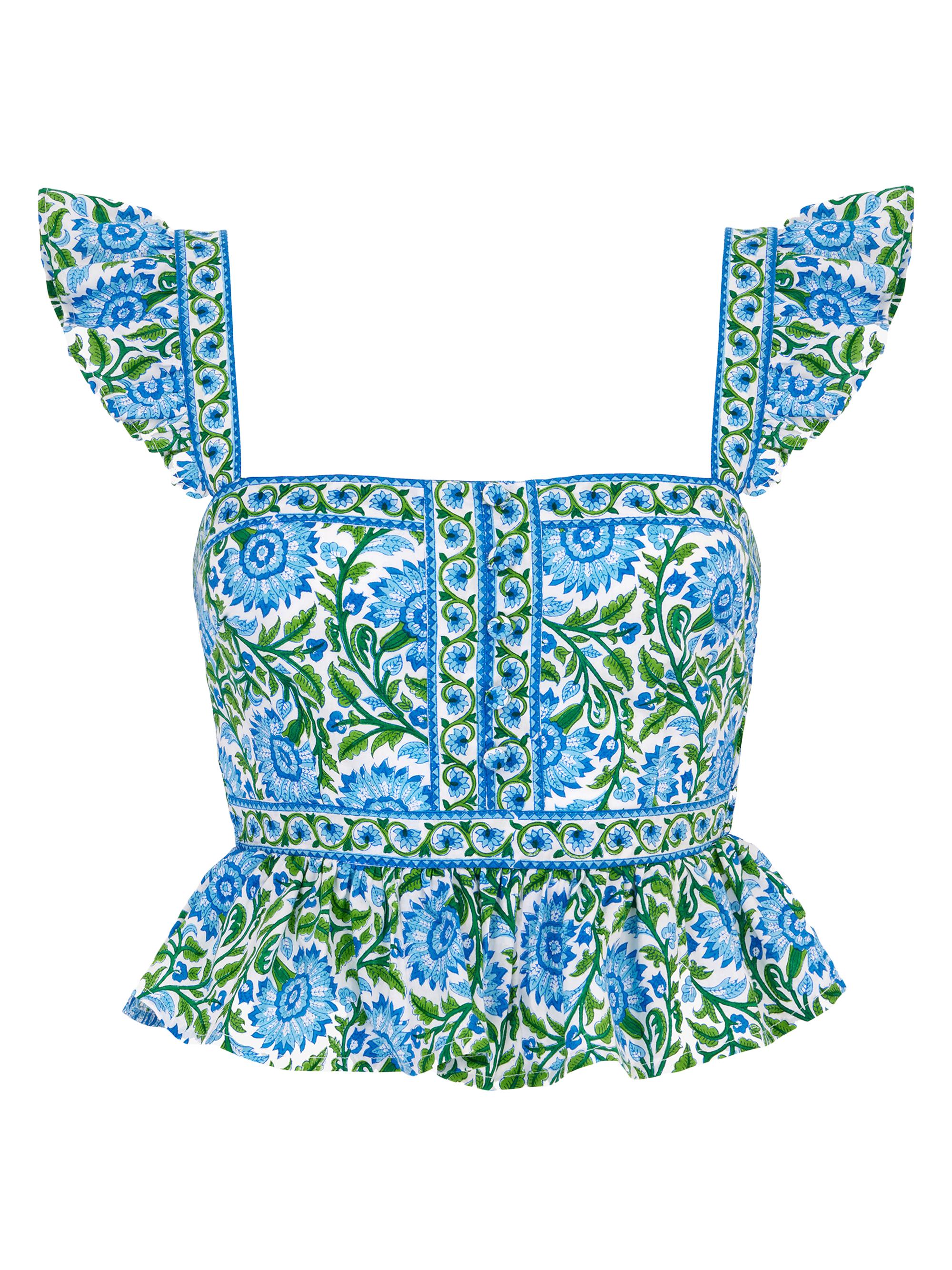 Pink City Prints Women's Peacock Border Freya Top - Blue