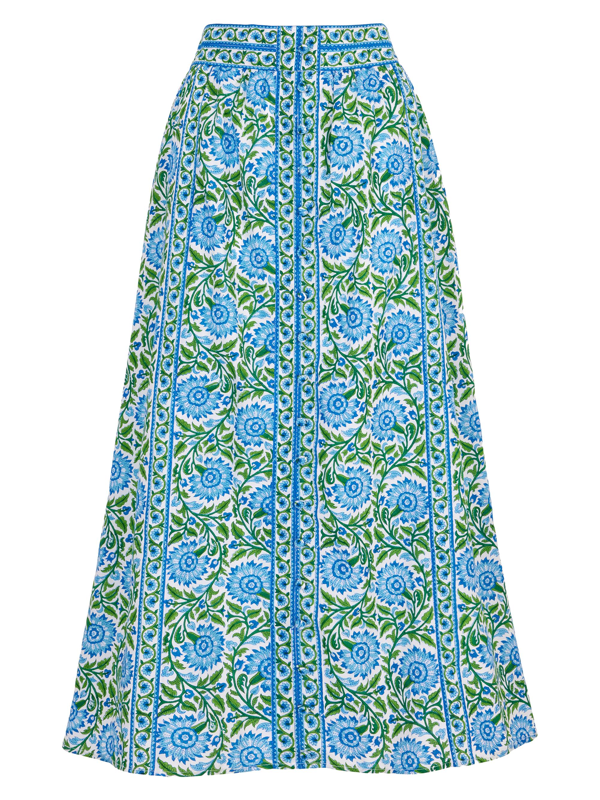 Pink City Prints Women's Peacock Border Freya Skirt - Blue