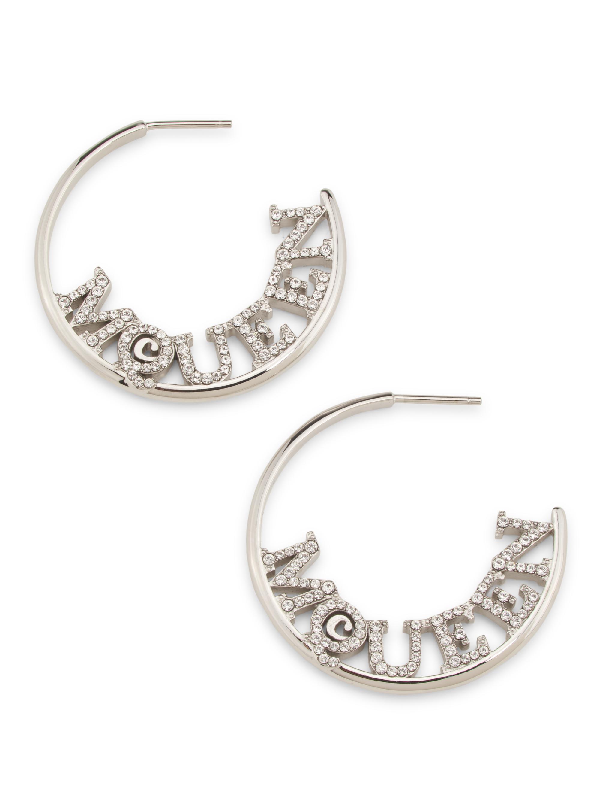 McQueen Women's Silvertone & Glass Crystal Logo Hoop Earrings - Silver Grey