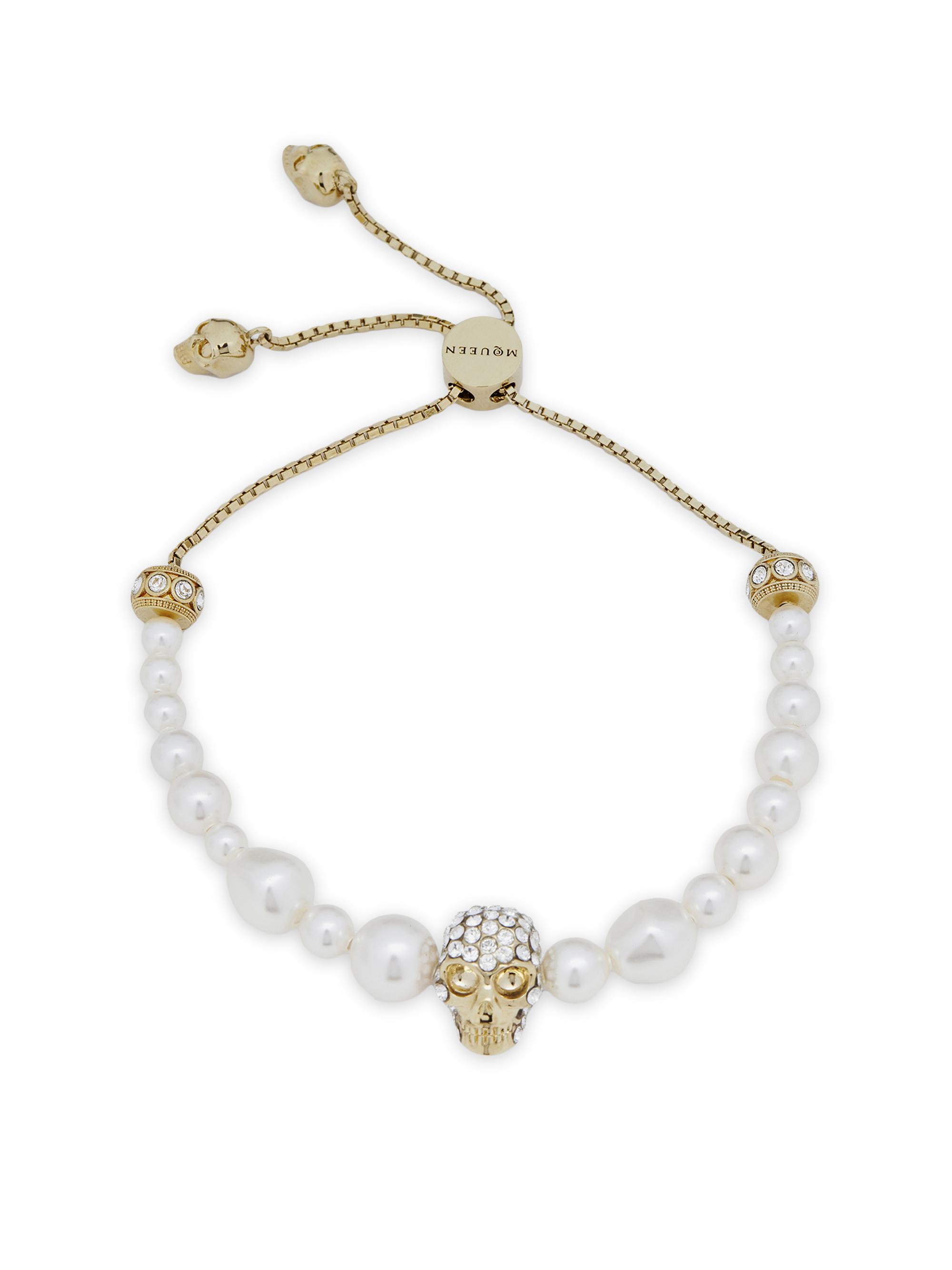 McQueen Women's Goldtone, Imitation Pearl & Glass Crystal Skull Charm Bracelet - Pearl Grey
