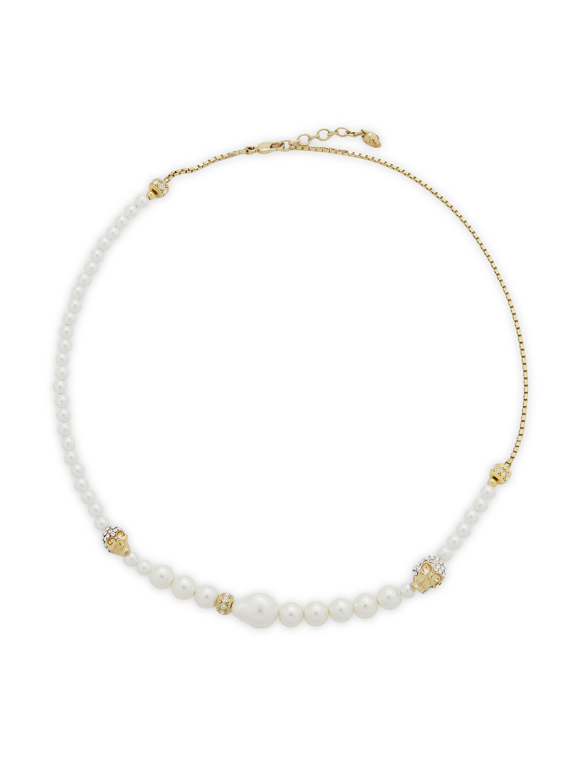 McQueen Women's Goldtone, Imitation Pearl & Glass Crystal Skull Necklace - Pearl Grey