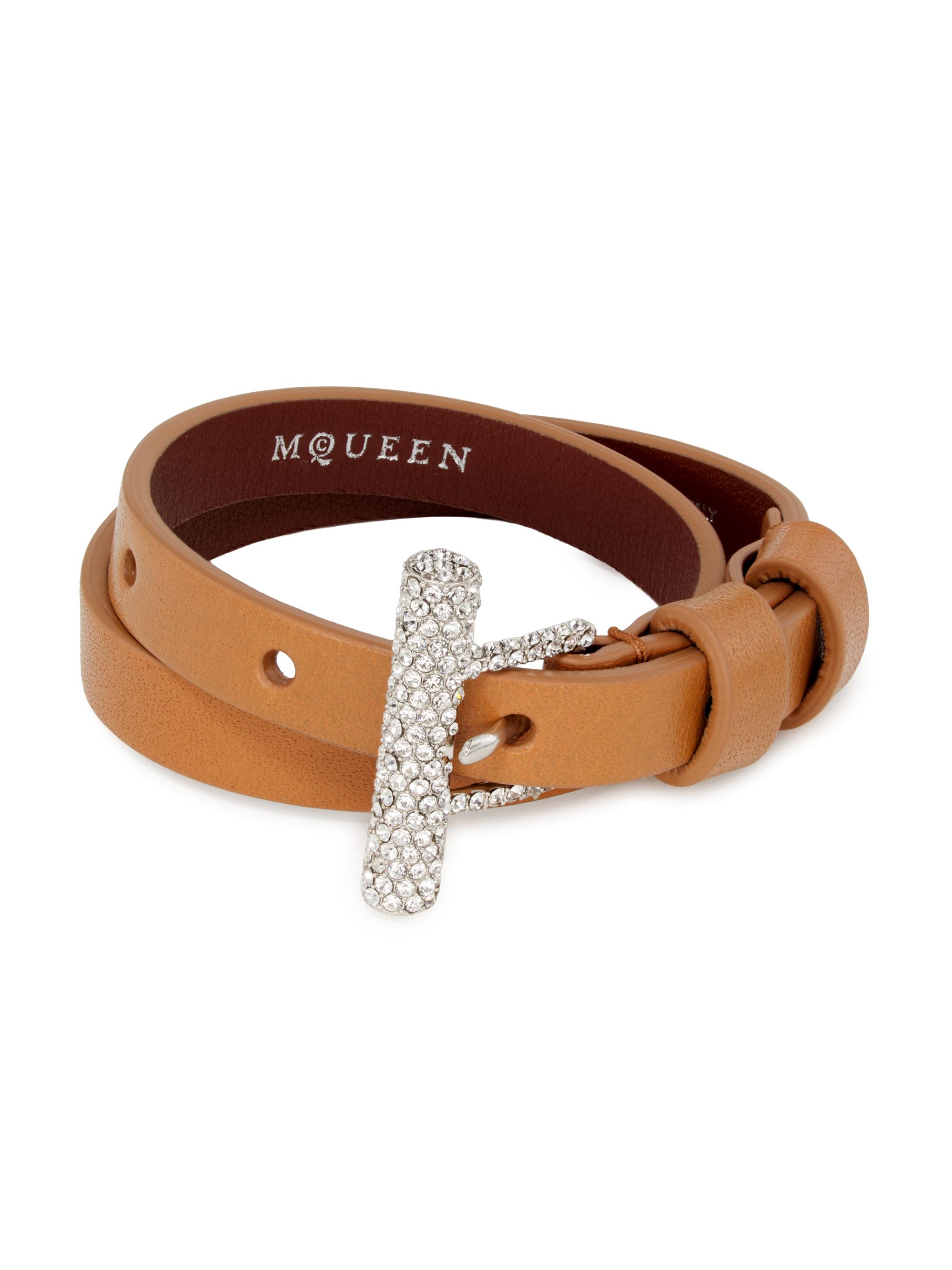 McQueen Women's T-Bar Double Wrap Leather Bracelet - Beige