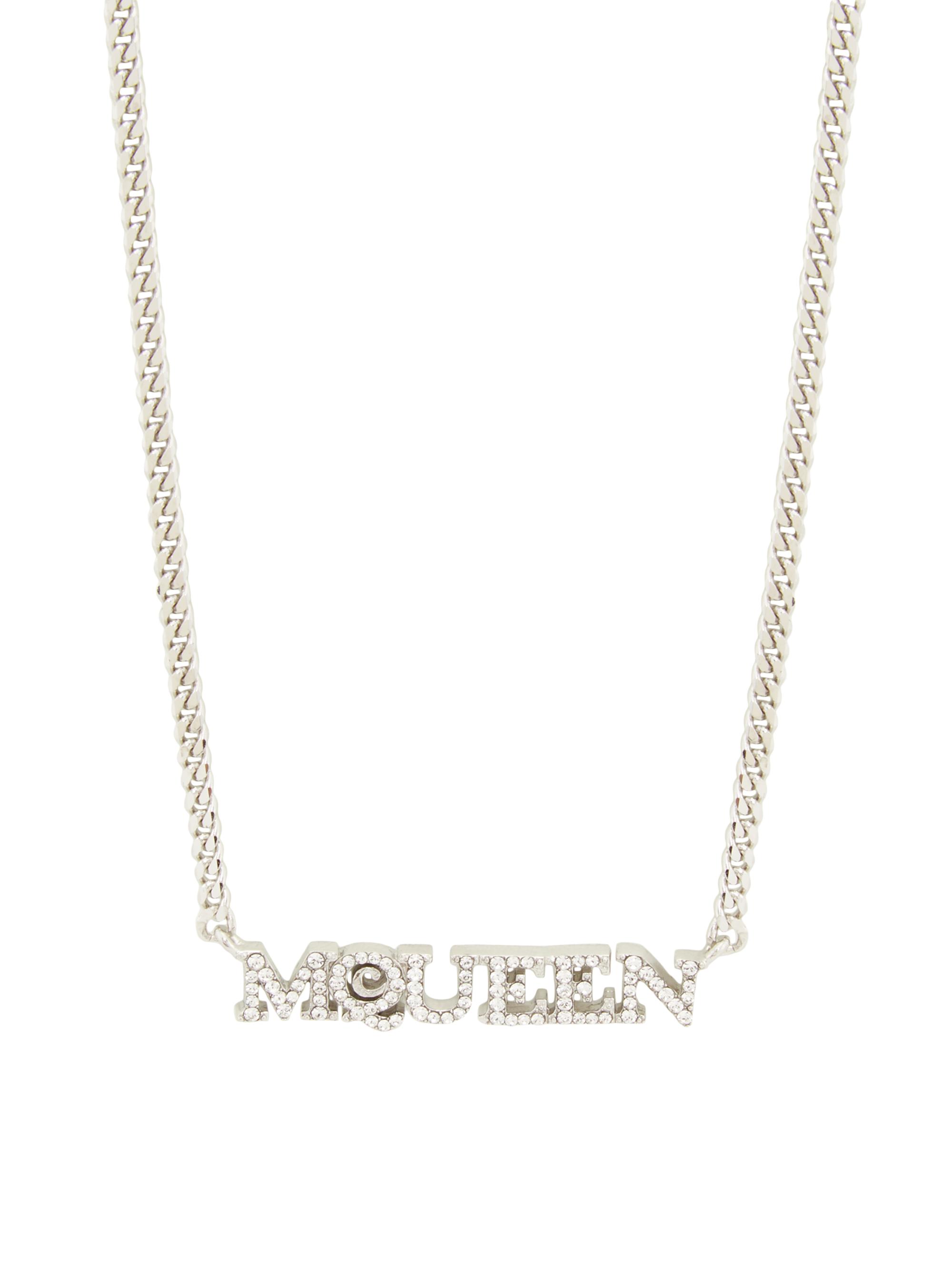 McQueen Women's Silvertone & Glass Crystal "" Logo Necklace - Silver Grey