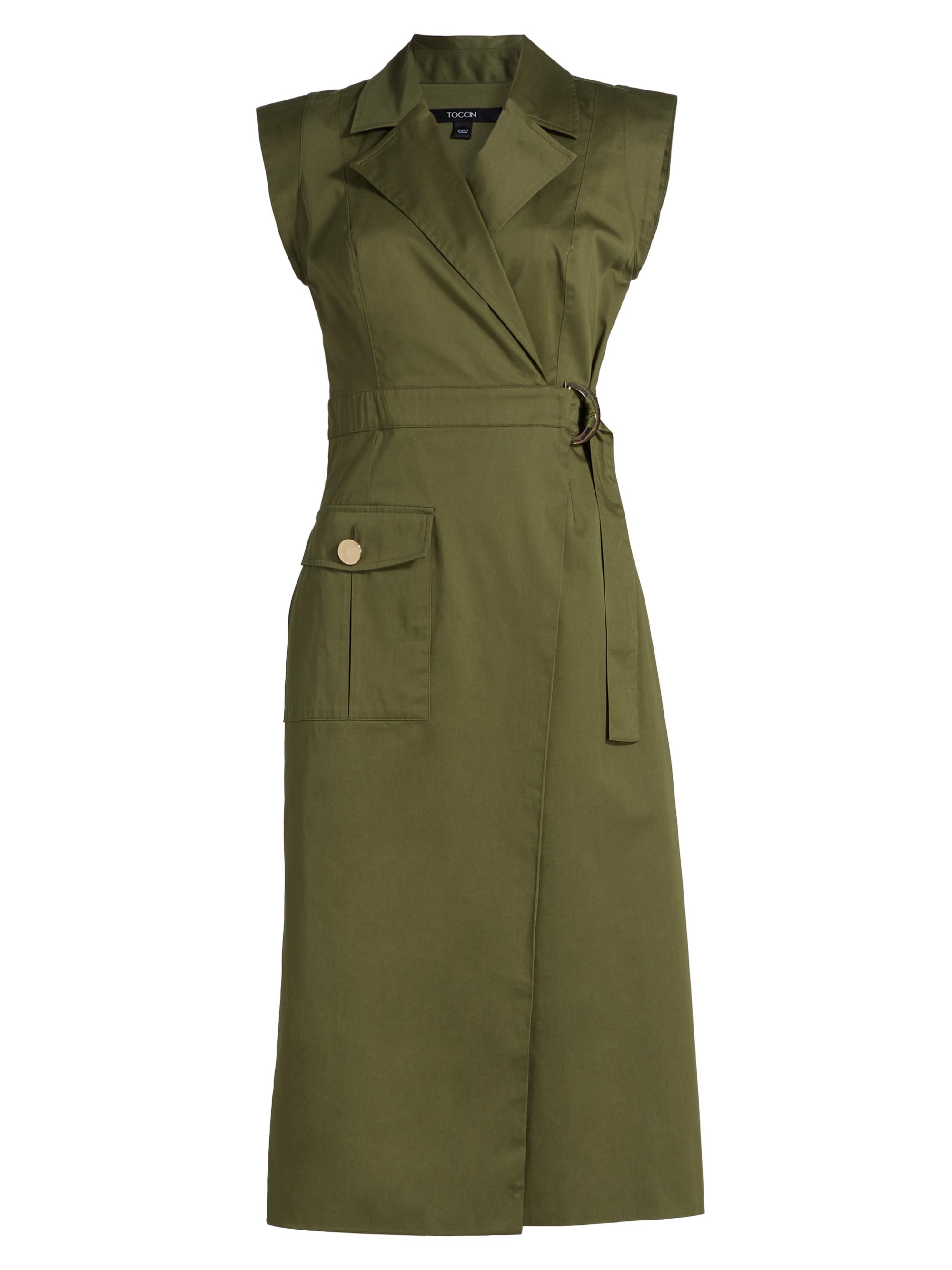 Toccin Women's Silvia Stretch-Cotton Wrap Midi-Dress - Olive
