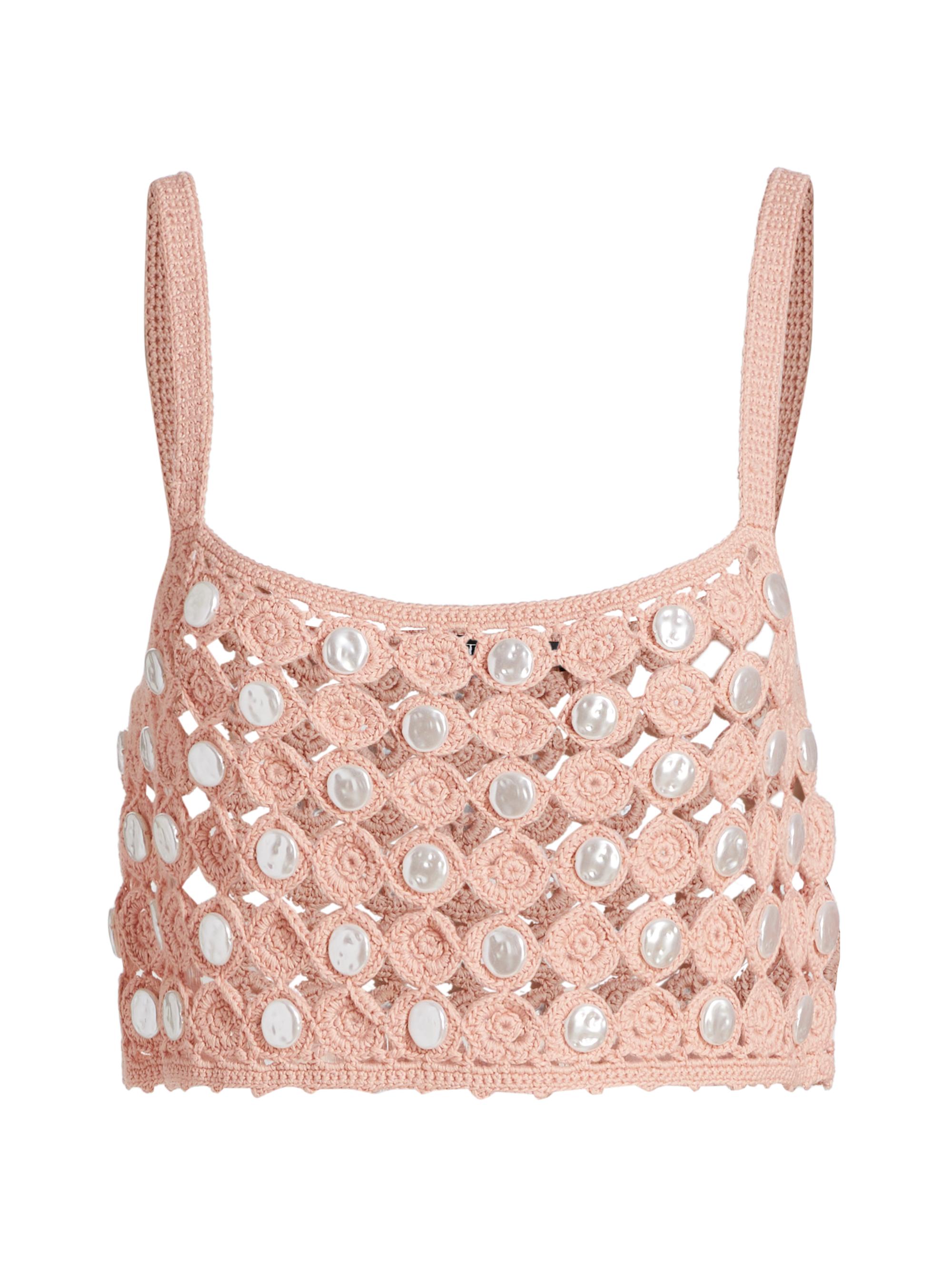 Andrea Faux-Pearl-Embellished Cotton Tank