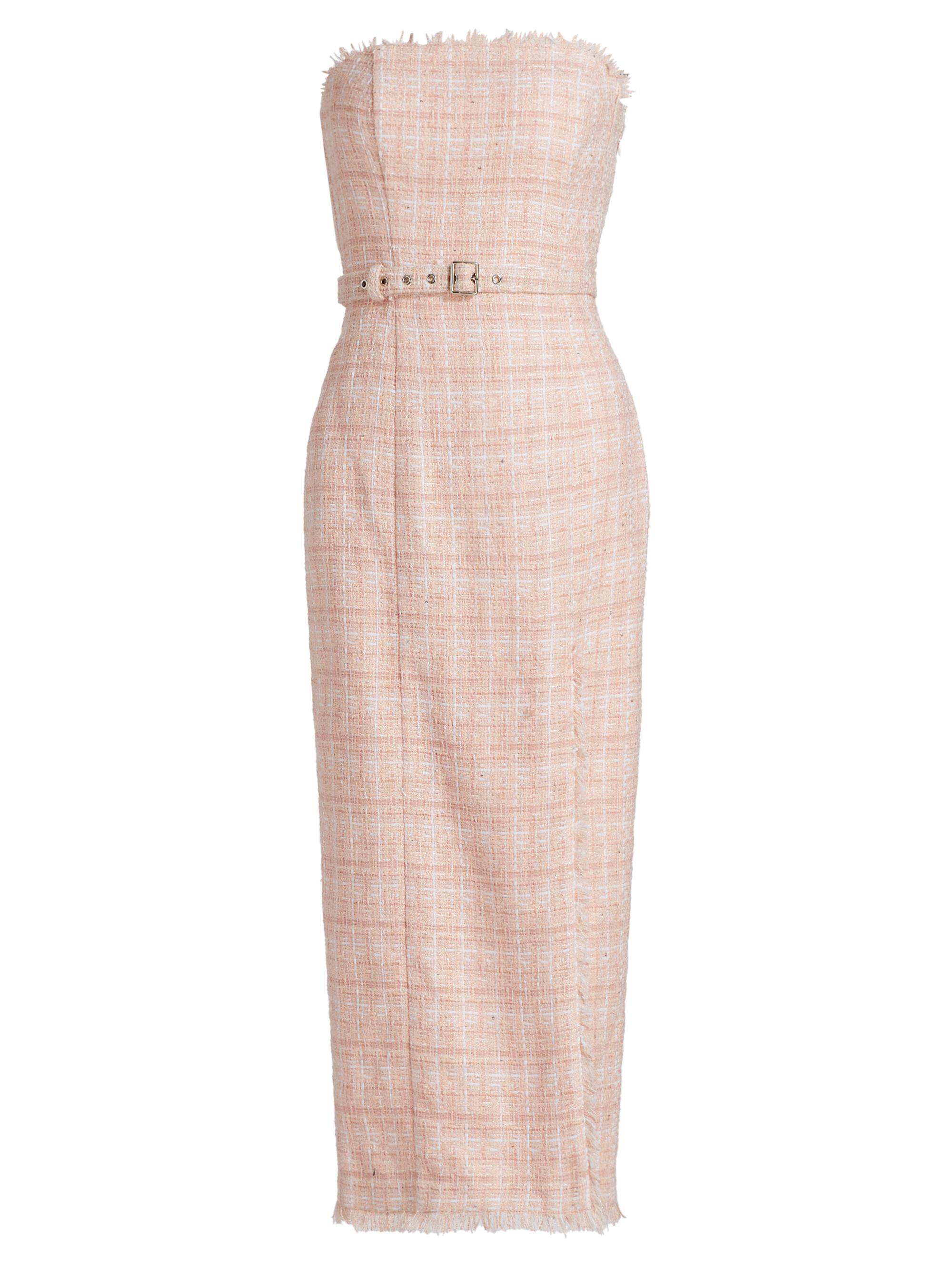 Toccin Women's Vivian Tweed Belted Midi-Dress - Pink Sand