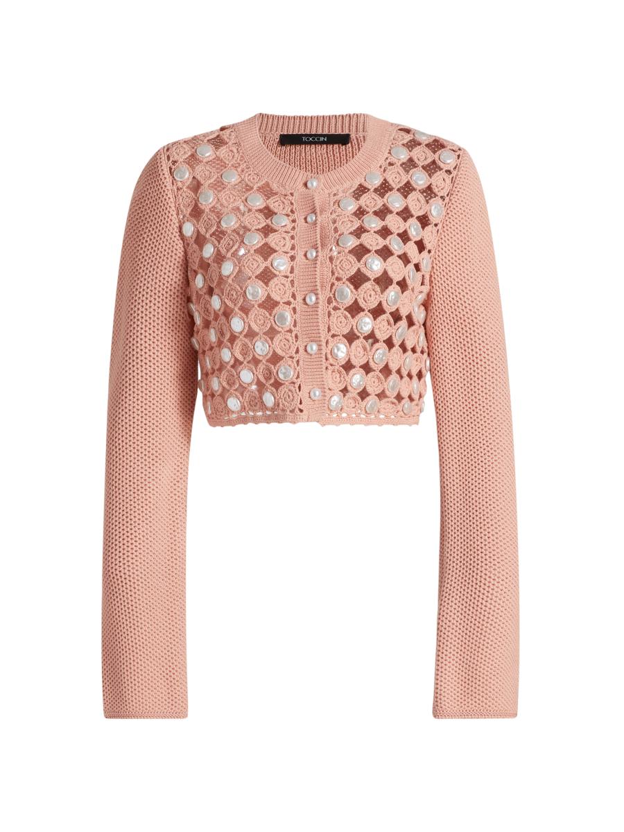 Noah Long Sleeve Cardigan with Pearls in Sand main image 0