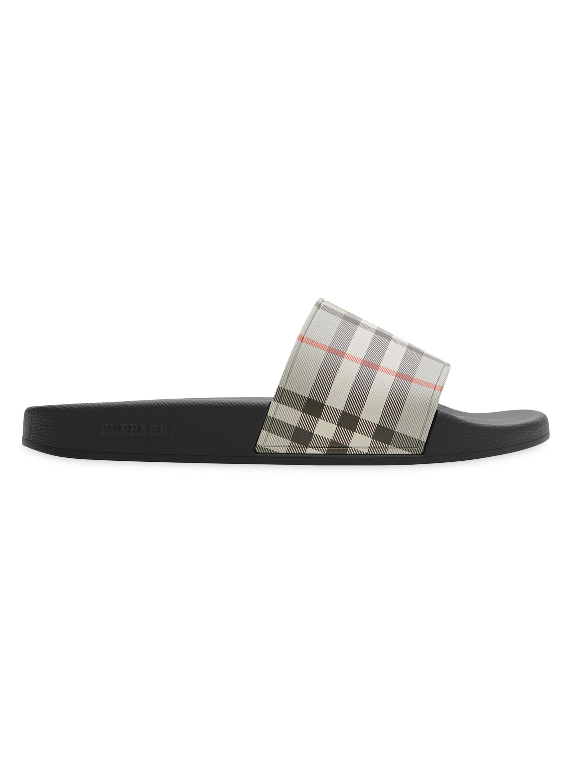 美品 Burberry チェック柄 サンダル Burberry Furley Check Slides | Saks Fifth Avenue