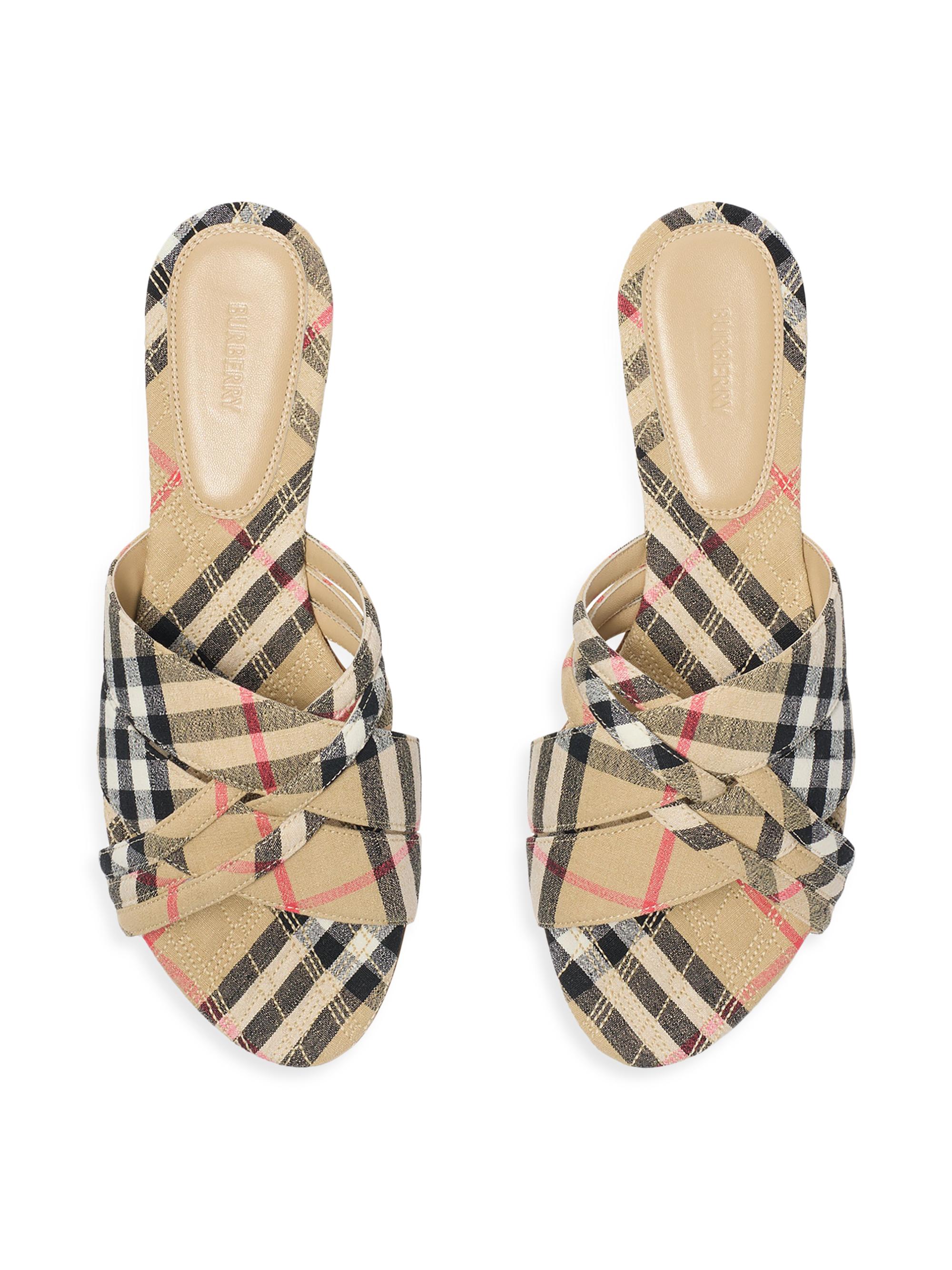BURBERRY チェック柄 ハイヒール Burberry Mews 65MM Check Linen-Blend Mules | Saks Fifth Avenue