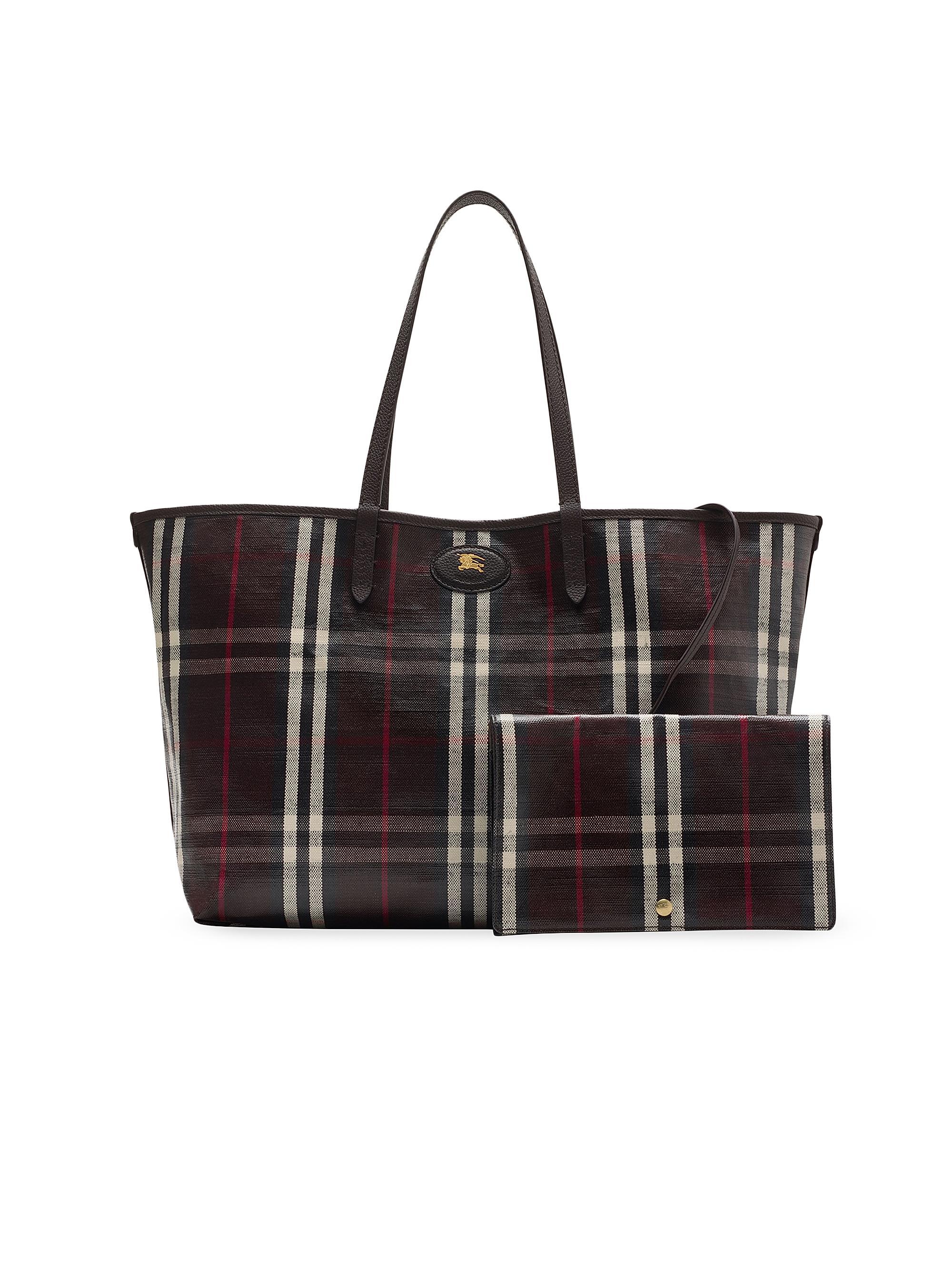 Burberry Women's Highlands Check Tote Bag - Mahogany