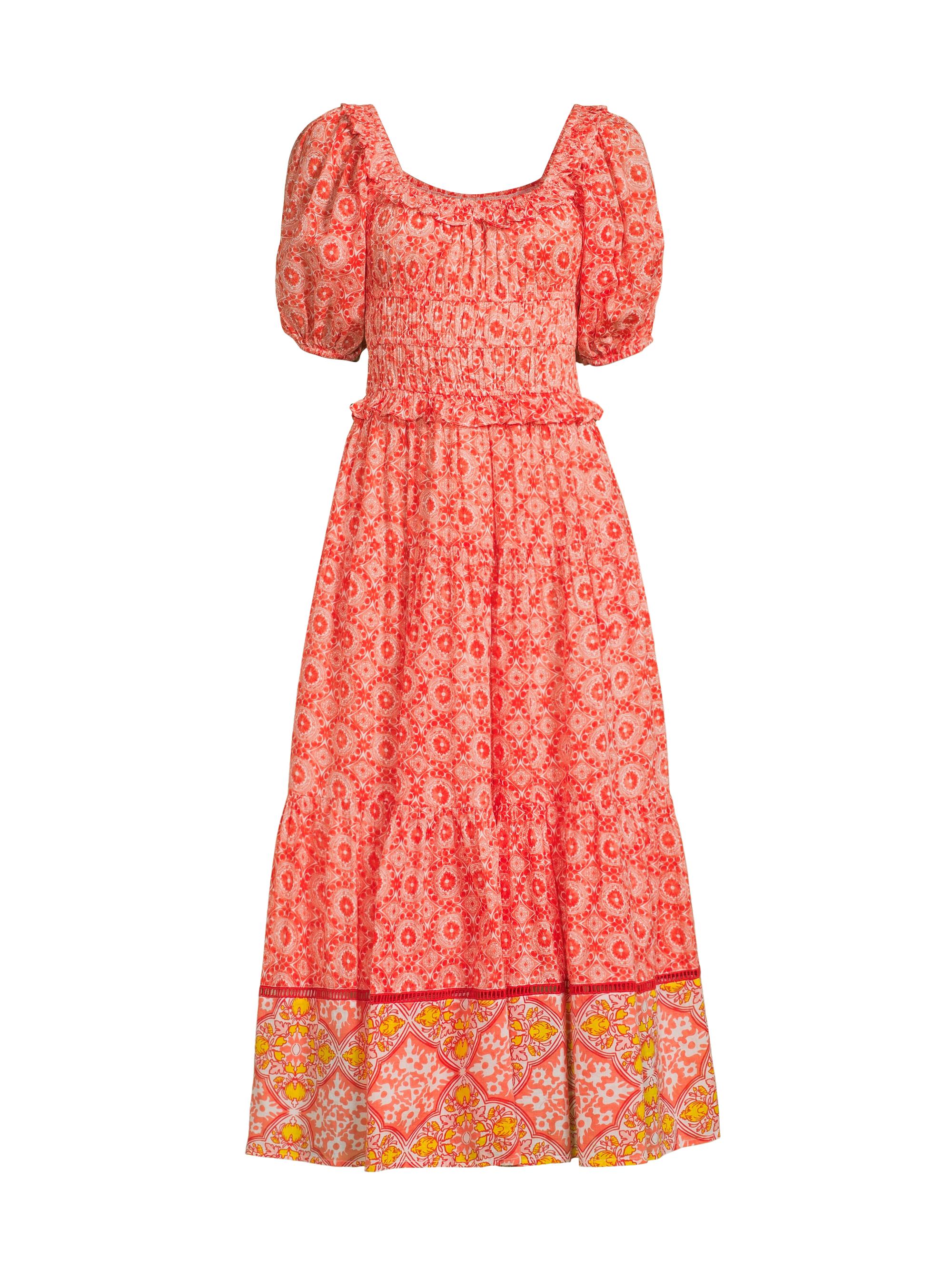 Ro's Garden Women's Percy Puff-Sleeve Midi-Dress - Red Franca