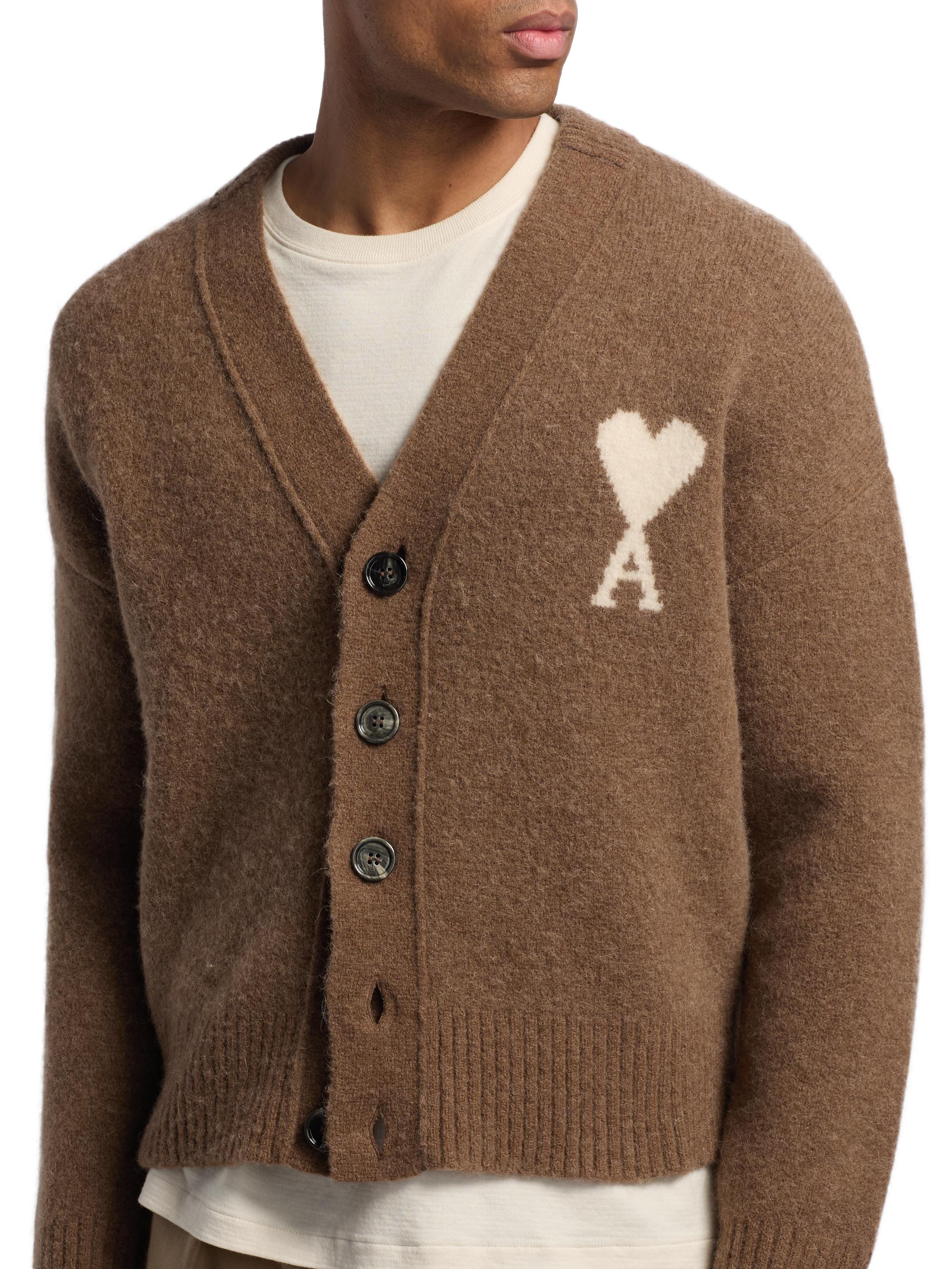 トップス Ami Pairs Ami de Coeur V-Neck Cardigan IVORY White Wool Ami De Coeur V Neck Sweater | AMI PARIS