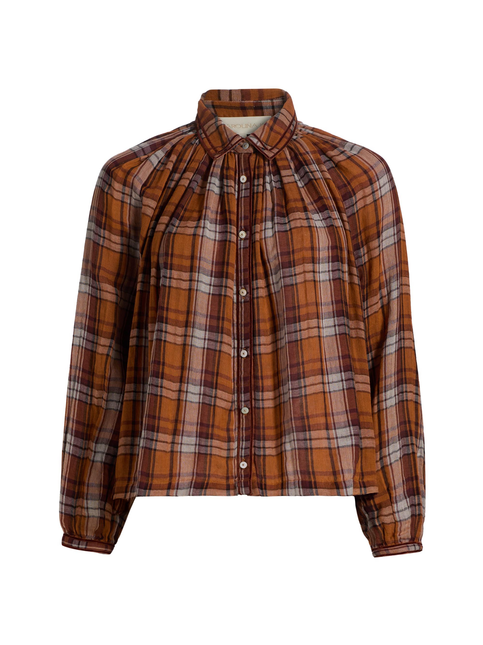 Carolina K Women's Brisa Oversized Cotton Shirt - Brown Plaid