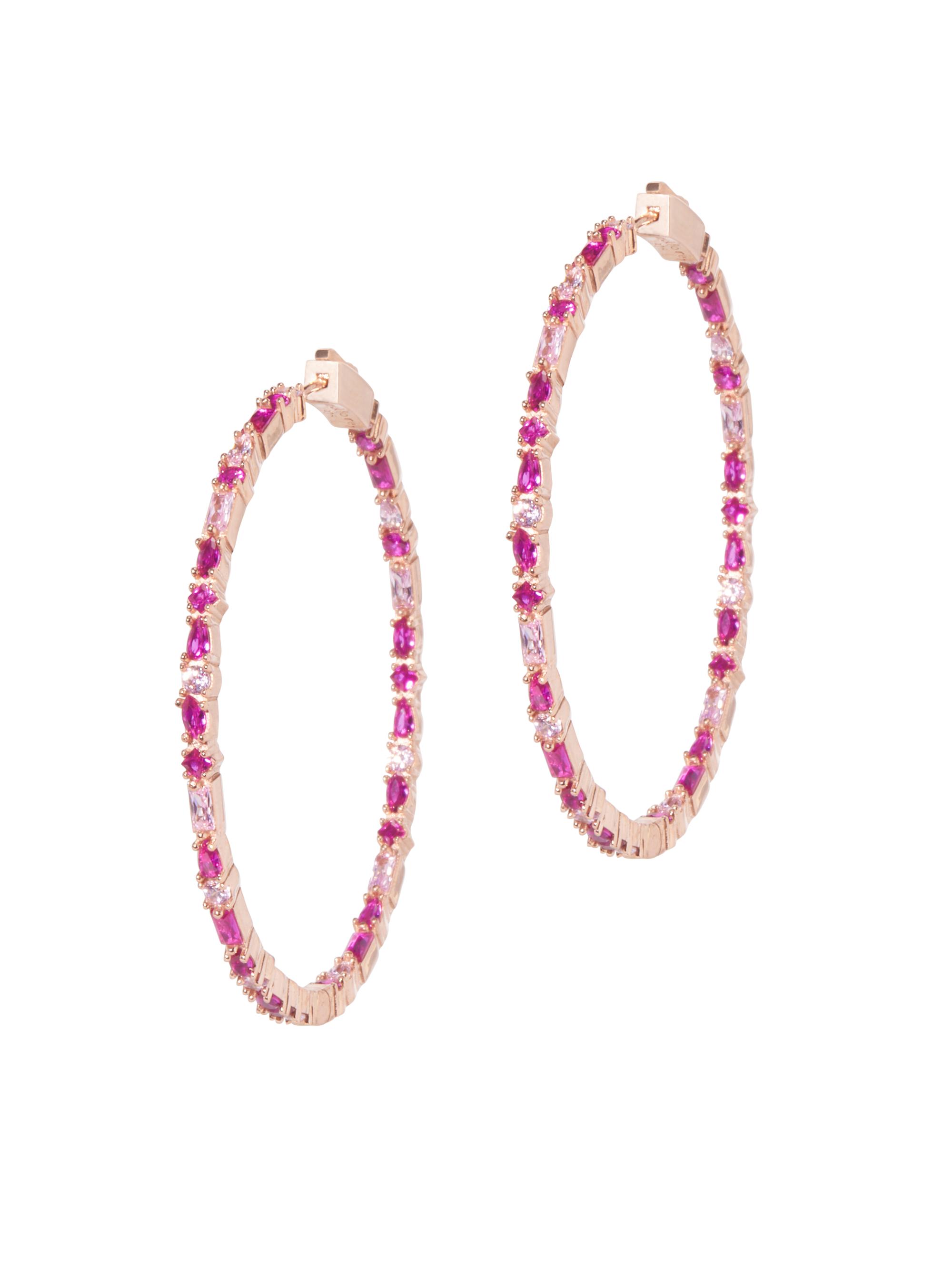 Nickho Rey Women's Emmons 14K-Rose-Gold Vermeil & Cubic Zirconia Hoop Earrings - Pink