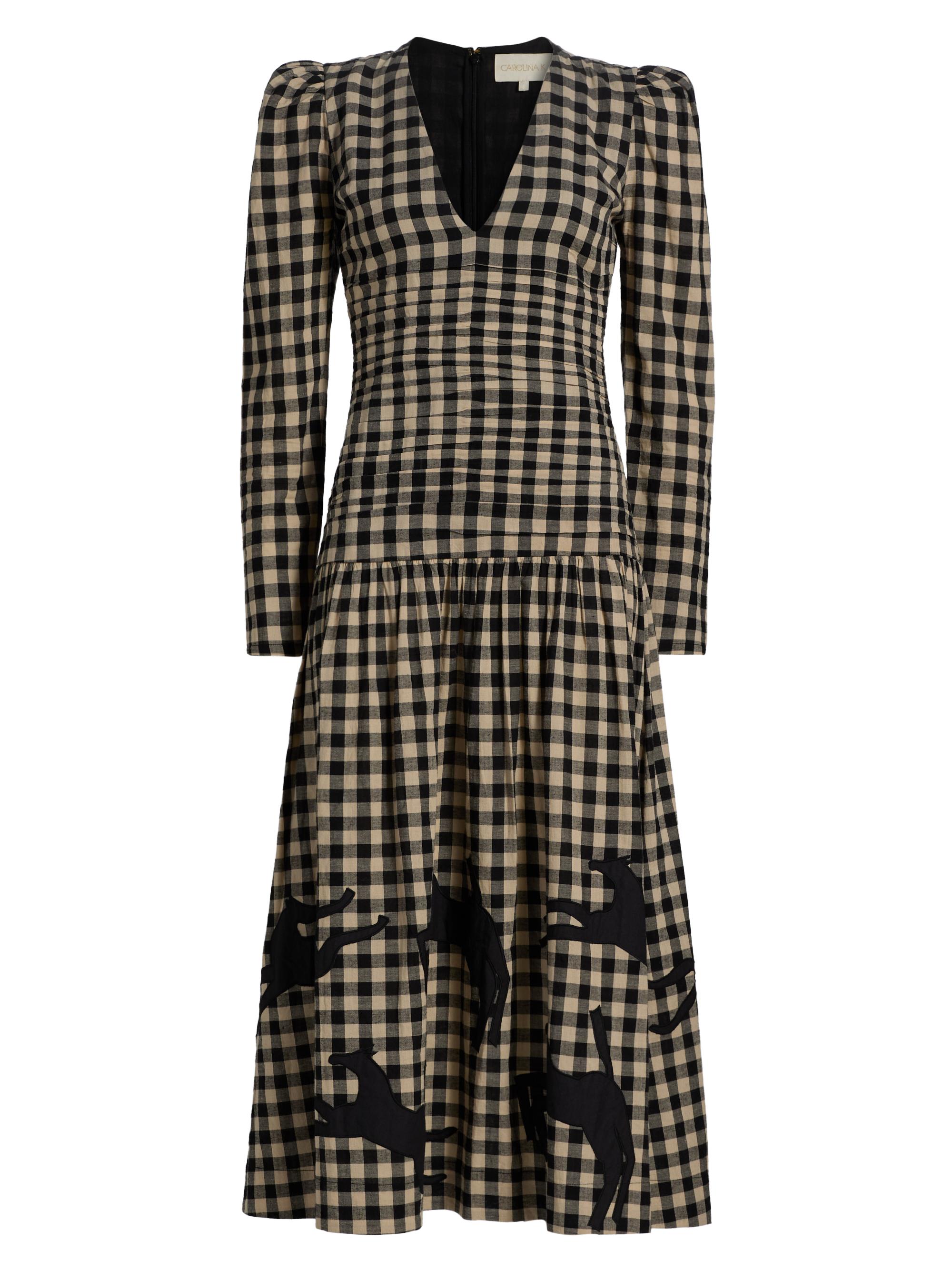 Carolina K Women's Malika Check Cotton Drop-Waist Midi-Dress - Black Plaid