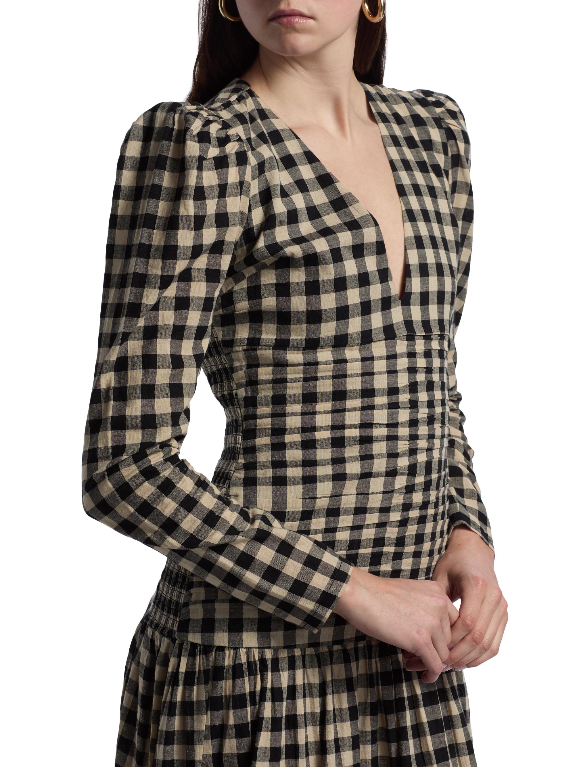 Carolina K. Black Plaid Malika Midi Dress Black Plaid / S