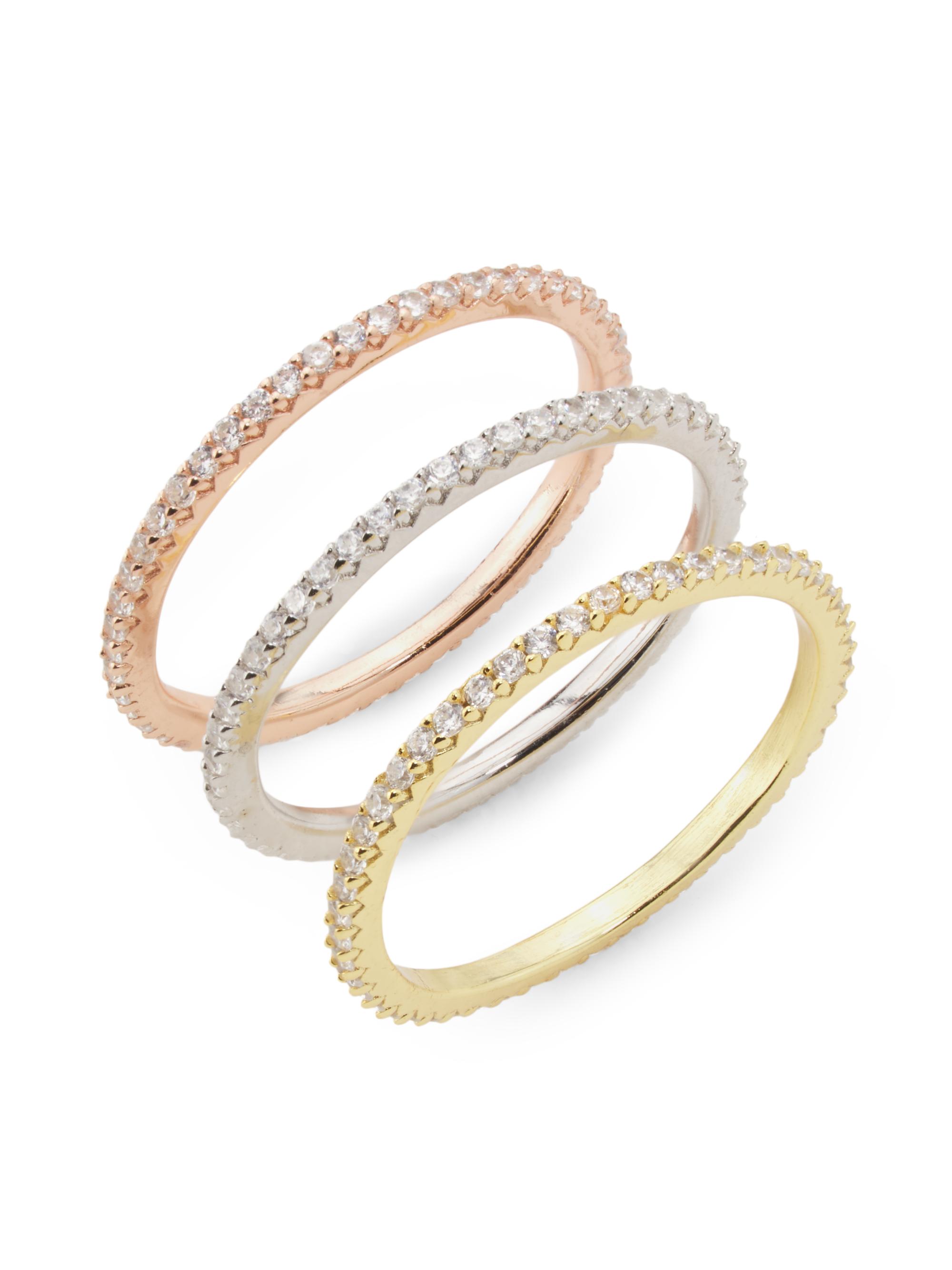 Shashi Women's Gaia 3-Piece Tri-Tone & Cubic Zirconia Ring Set - Gold Silver Rose Gold