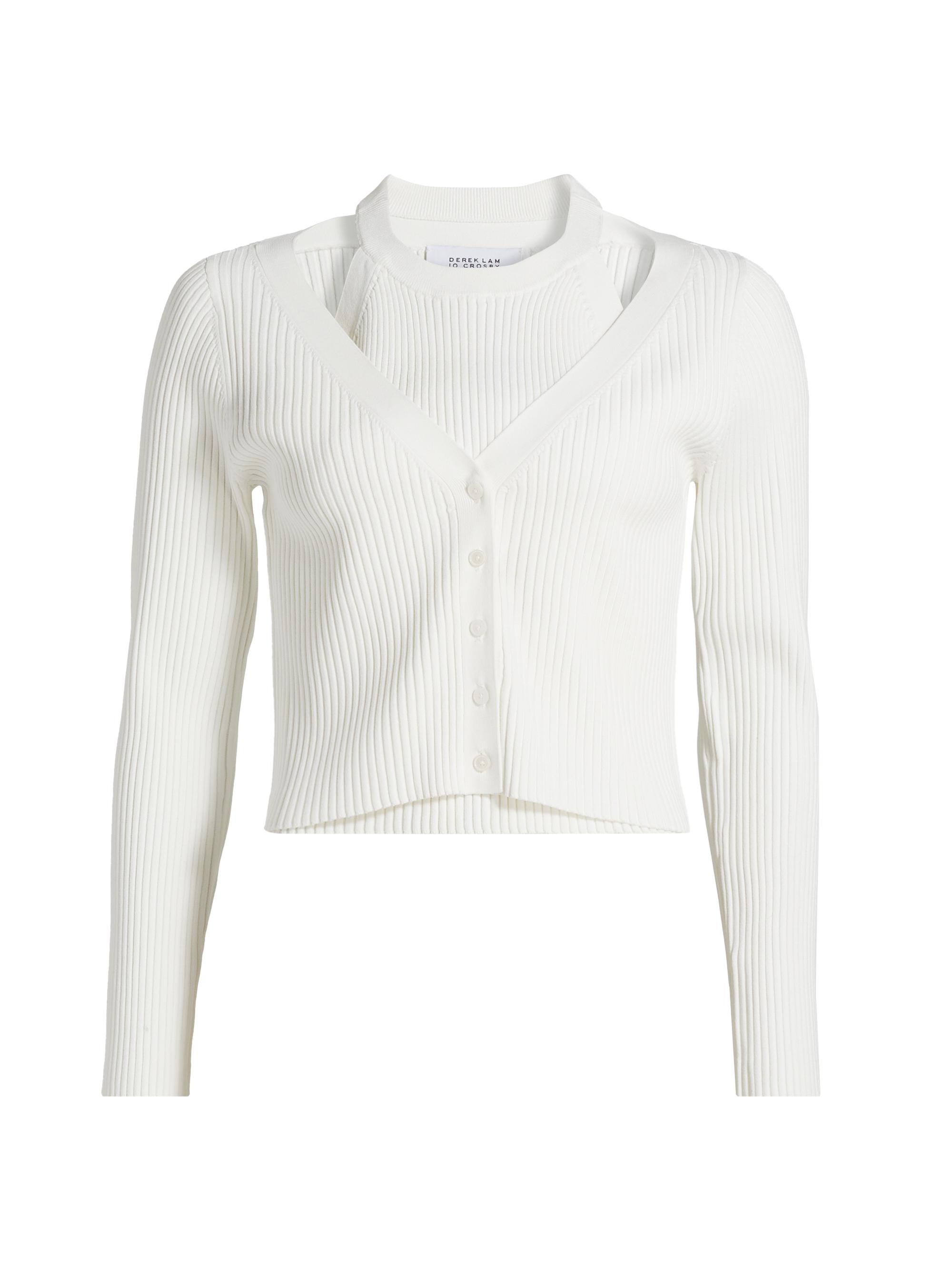 Derek Lam 10 Crosby Women's Lonnie Rib-Knit Layered Cardigan - White