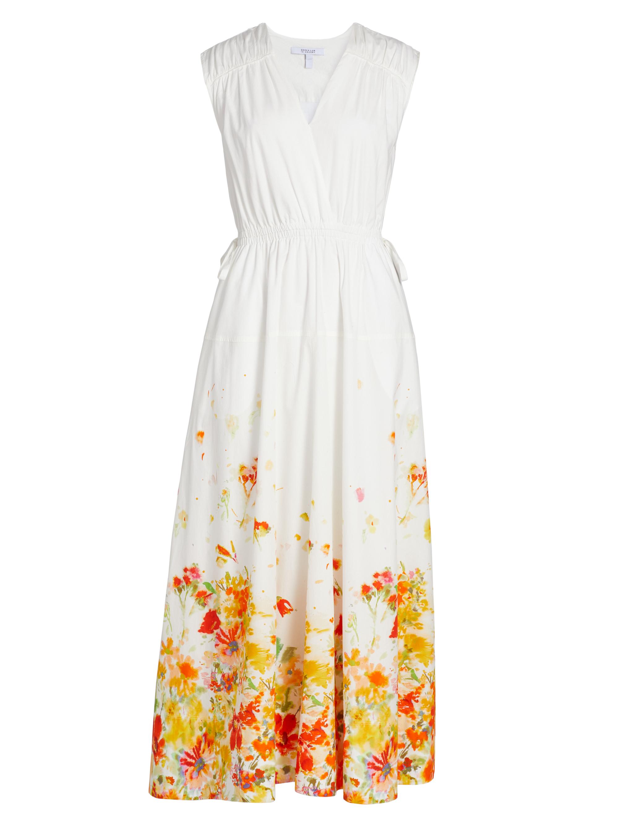 Derek Lam 10 Crosby Women's Nara Cotton Poplin Cinched-Waist Maxi Dress - White Papaya Multi