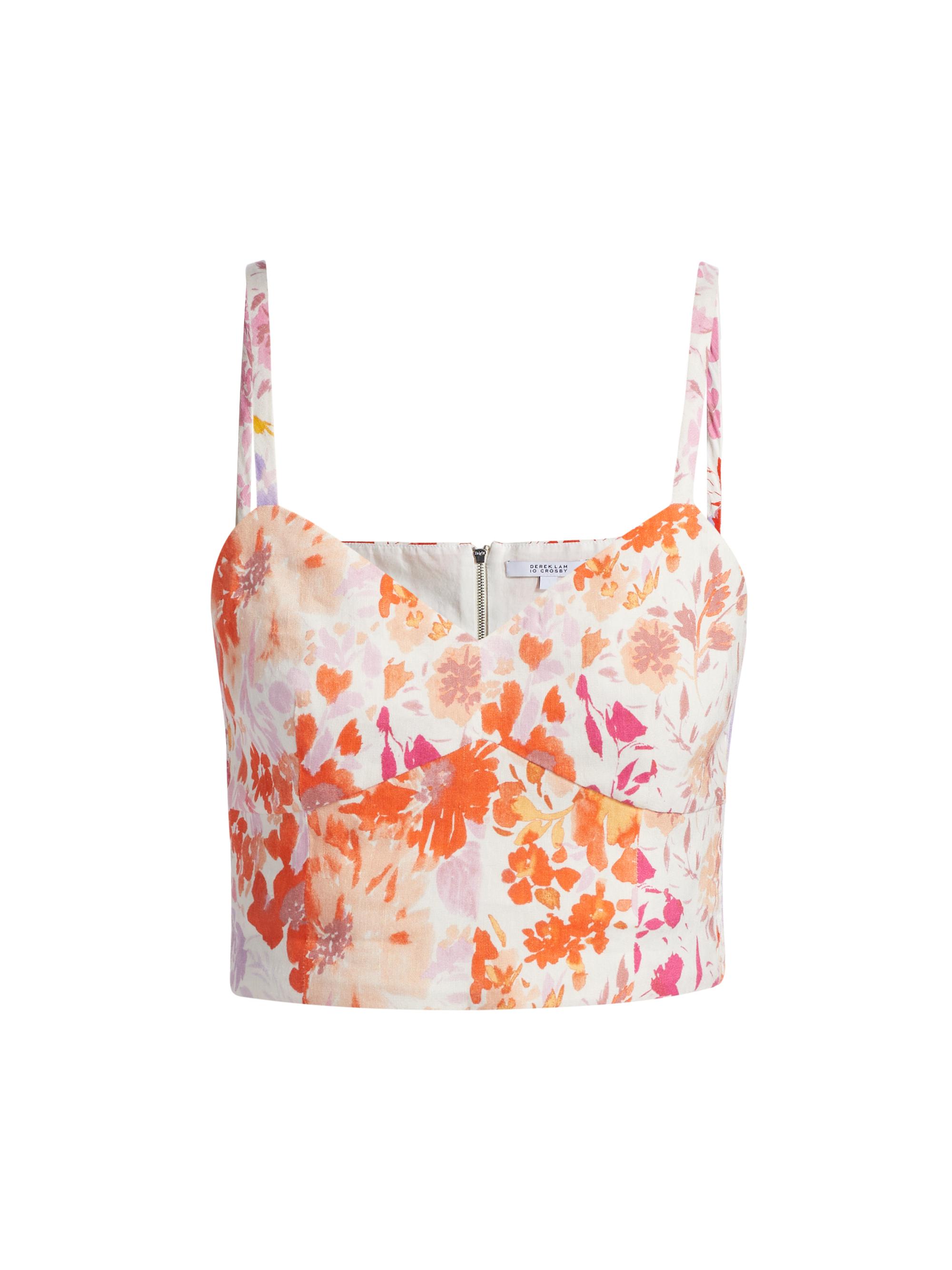 Derek Lam 10 Crosby Women's Margo Floral Stretch-Linen Crop Top - Rose Multi
