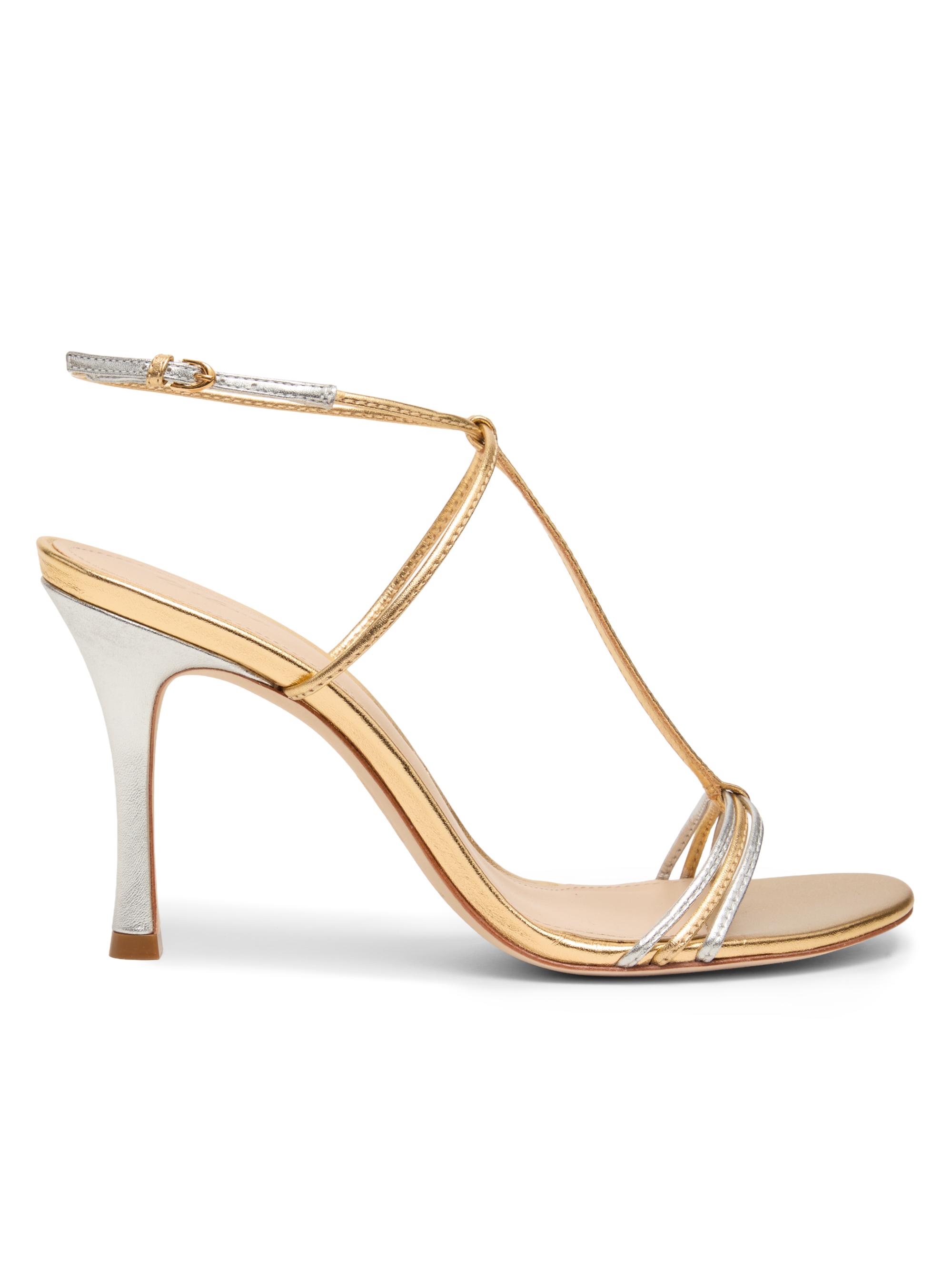 22élevé Women's 90MM Metallic Leather T-Strap Sandals - Gold Silver
