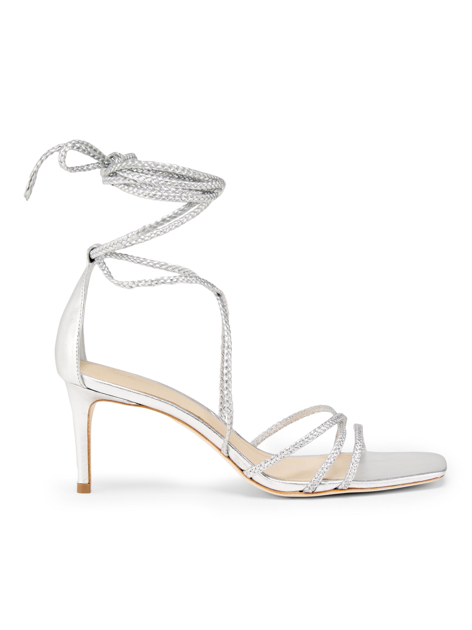 22élevé Women's 70MM Braided Leather Wrap Sandals - Silver