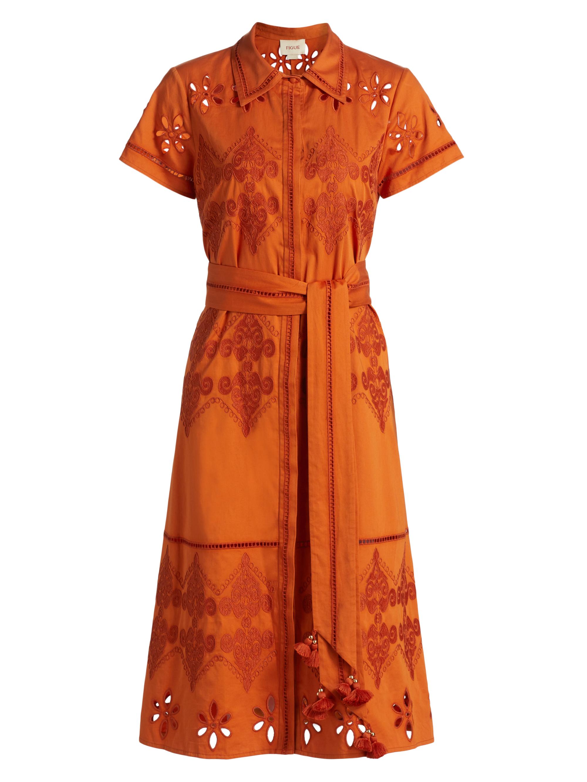 Figue Women's Eva Cotton Eyelet Midi-Shirtdress - Burnt Sienna