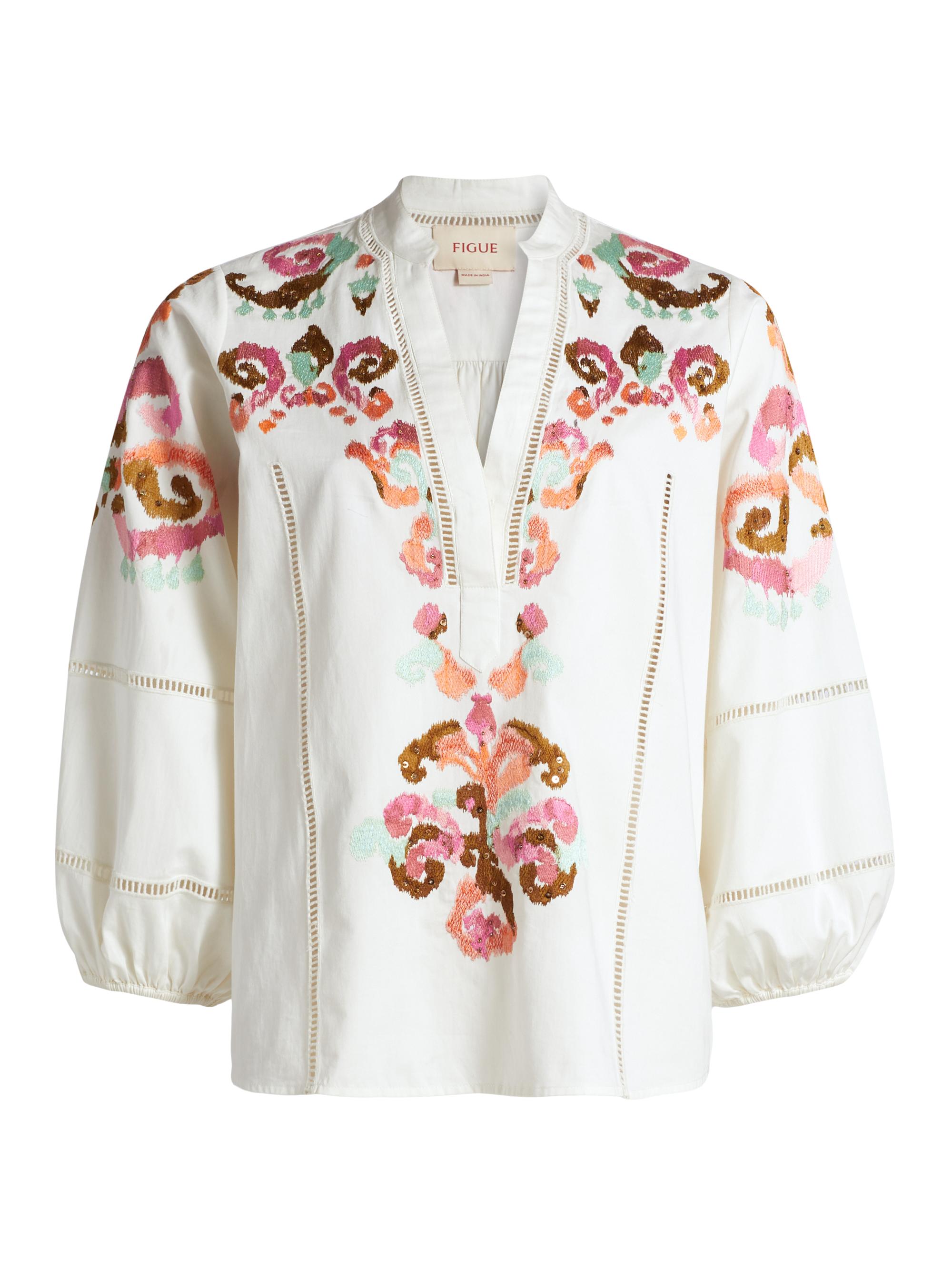 Figue Women's Rylie Embellished Cotton V-Neck Top - Whipped White