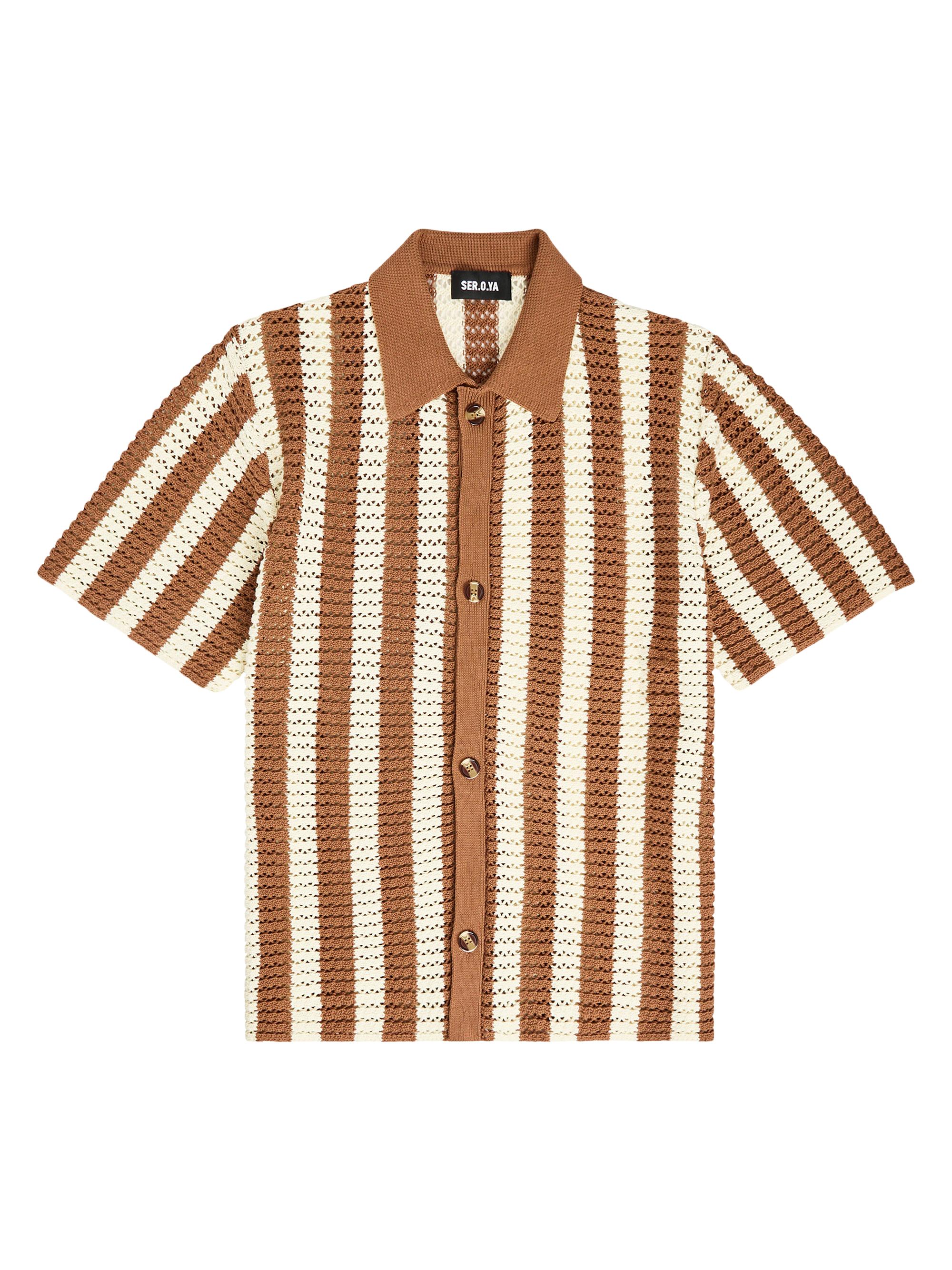 Ser.o.ya Men's Maximus Crochet Button Down Shirt - Terracotta