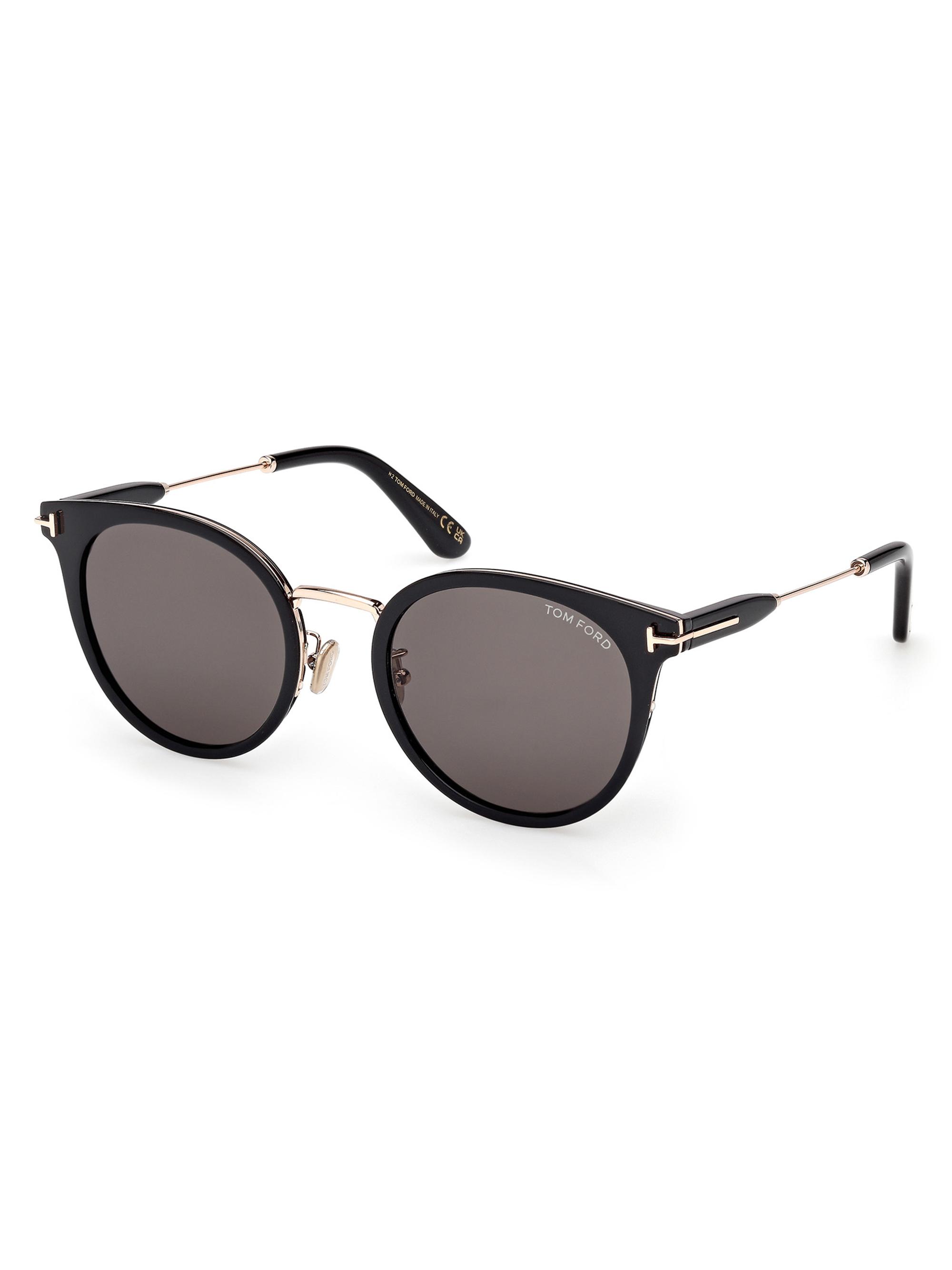 TOM FORD Women's 54MM Round Sunglasses - Shiny Black Rose Gold Smoke