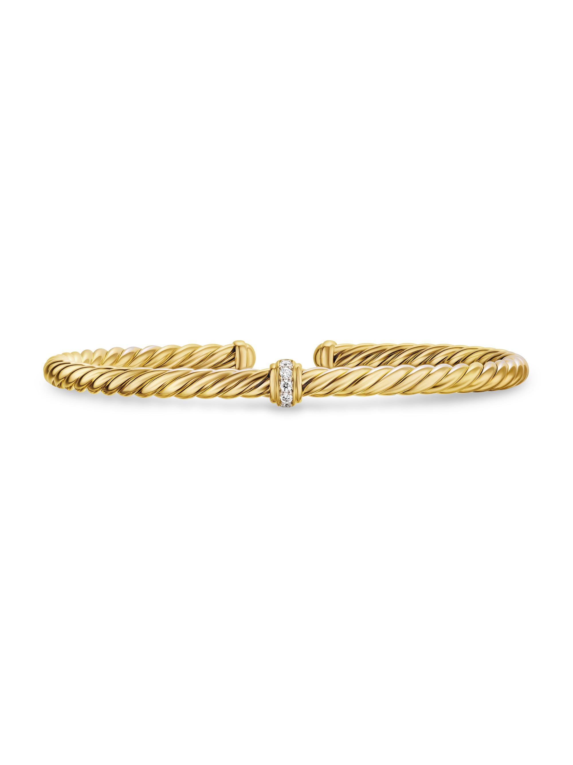 David Yurman Women's Cablespira Flex Station Bracelet in 18K Yellow Gold - Diamond