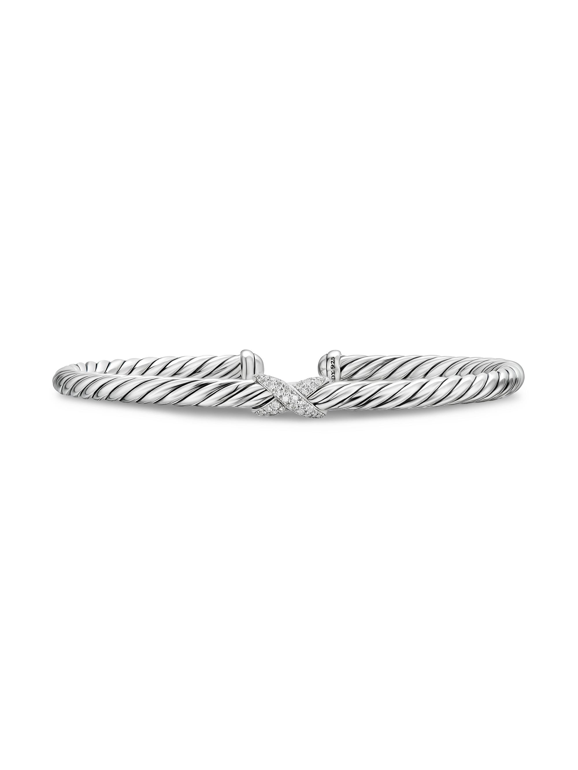David Yurman Women's Cable Flex x Station Bracelet in Sterling Silver - Diamond