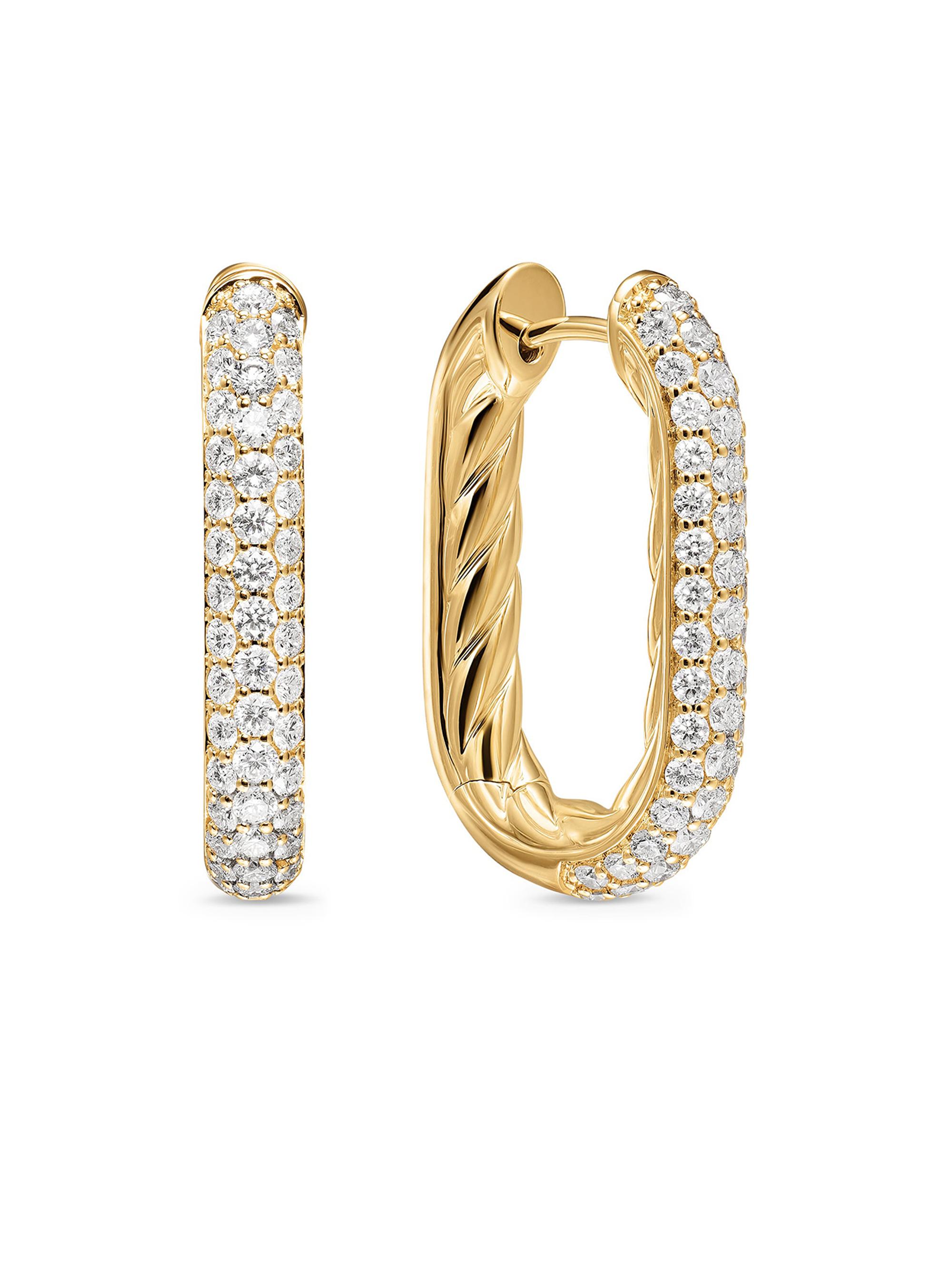 David Yurman Women's Madison Smooth Hoop Earrings in 18K Yellow Gold with Diamonds, 24.3MM - Diamond