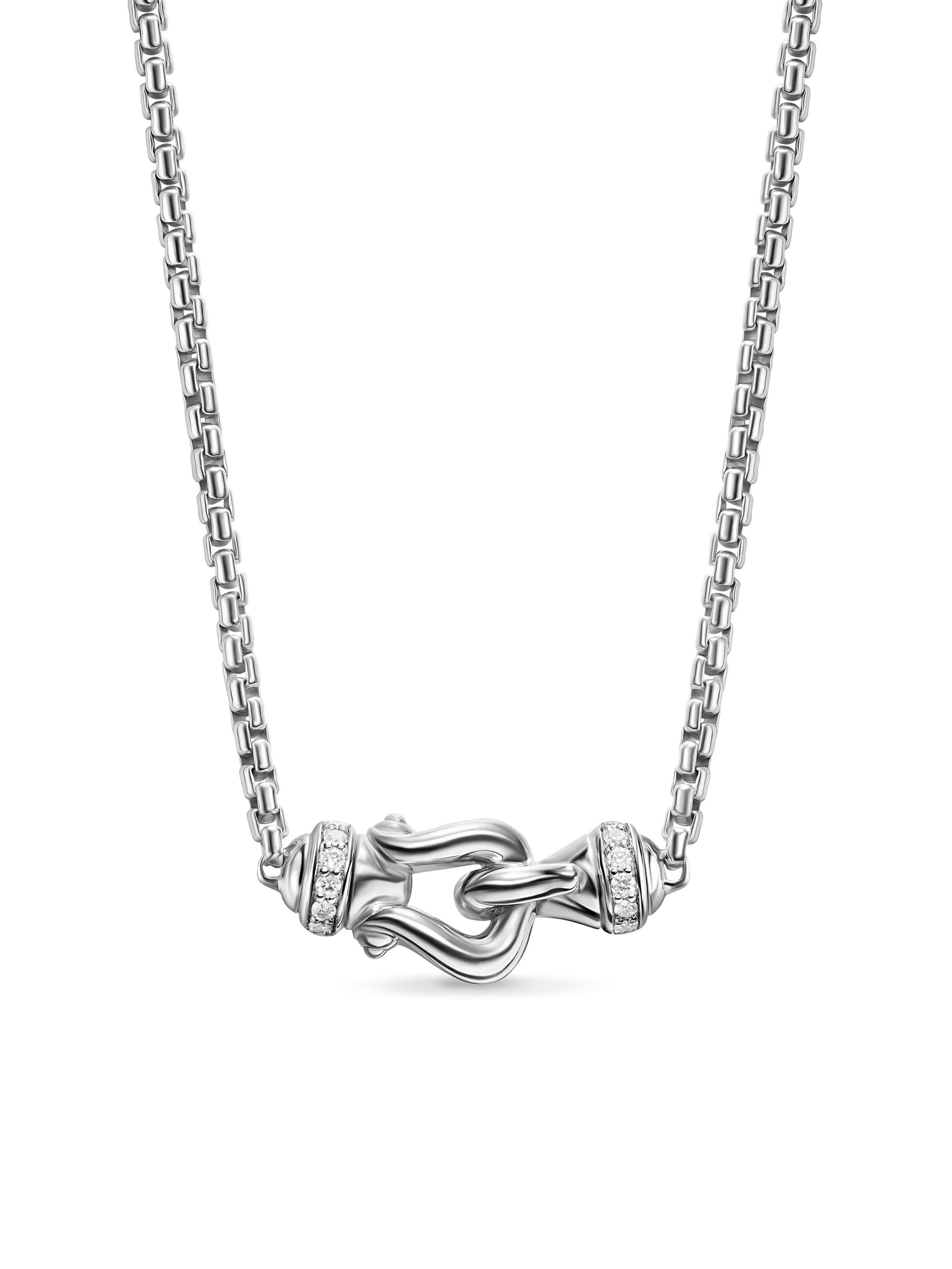 David Yurman Women's Petite Buckle Necklace in Sterling Silver with Diamonds, 16.2MM - Diamond